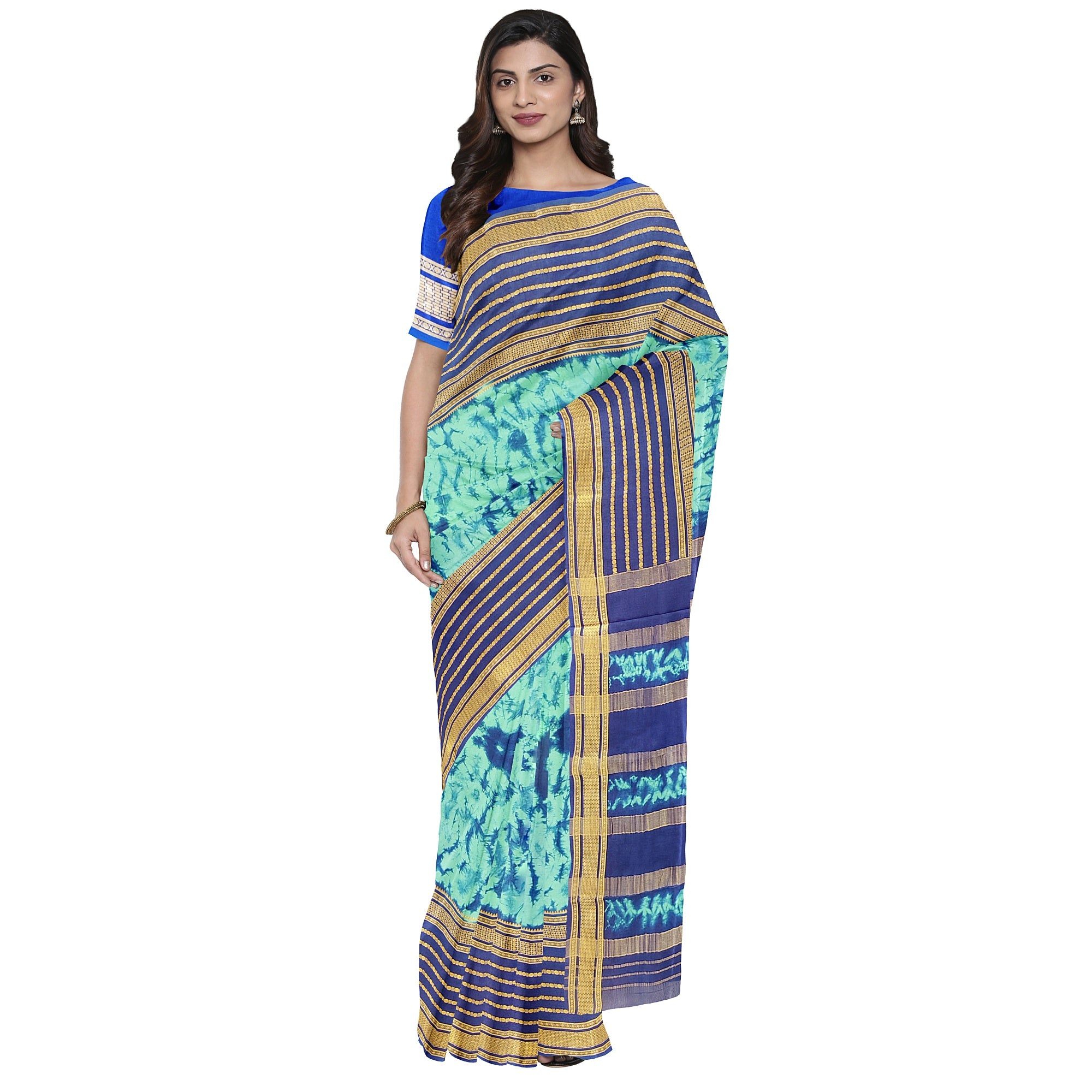 Navy Blue Mysore Silk Saree with Dying Work – New Arrival