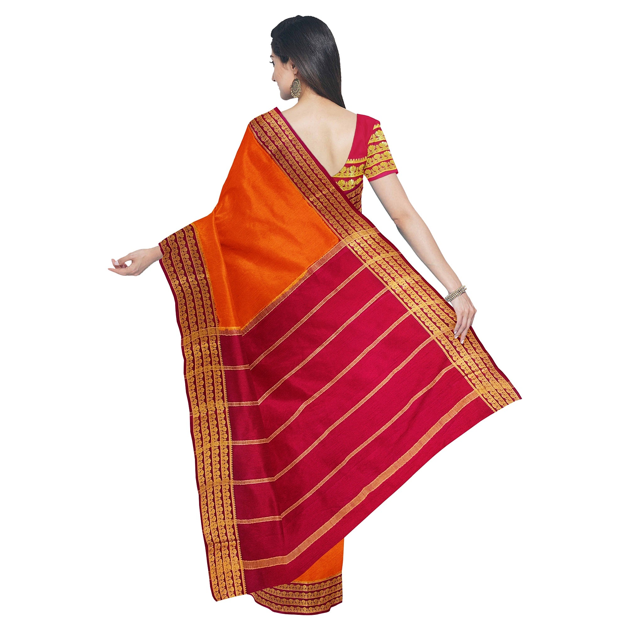 Mustard Yellow Mysore Silk Saree with Majenta Pink Zari Lines Border