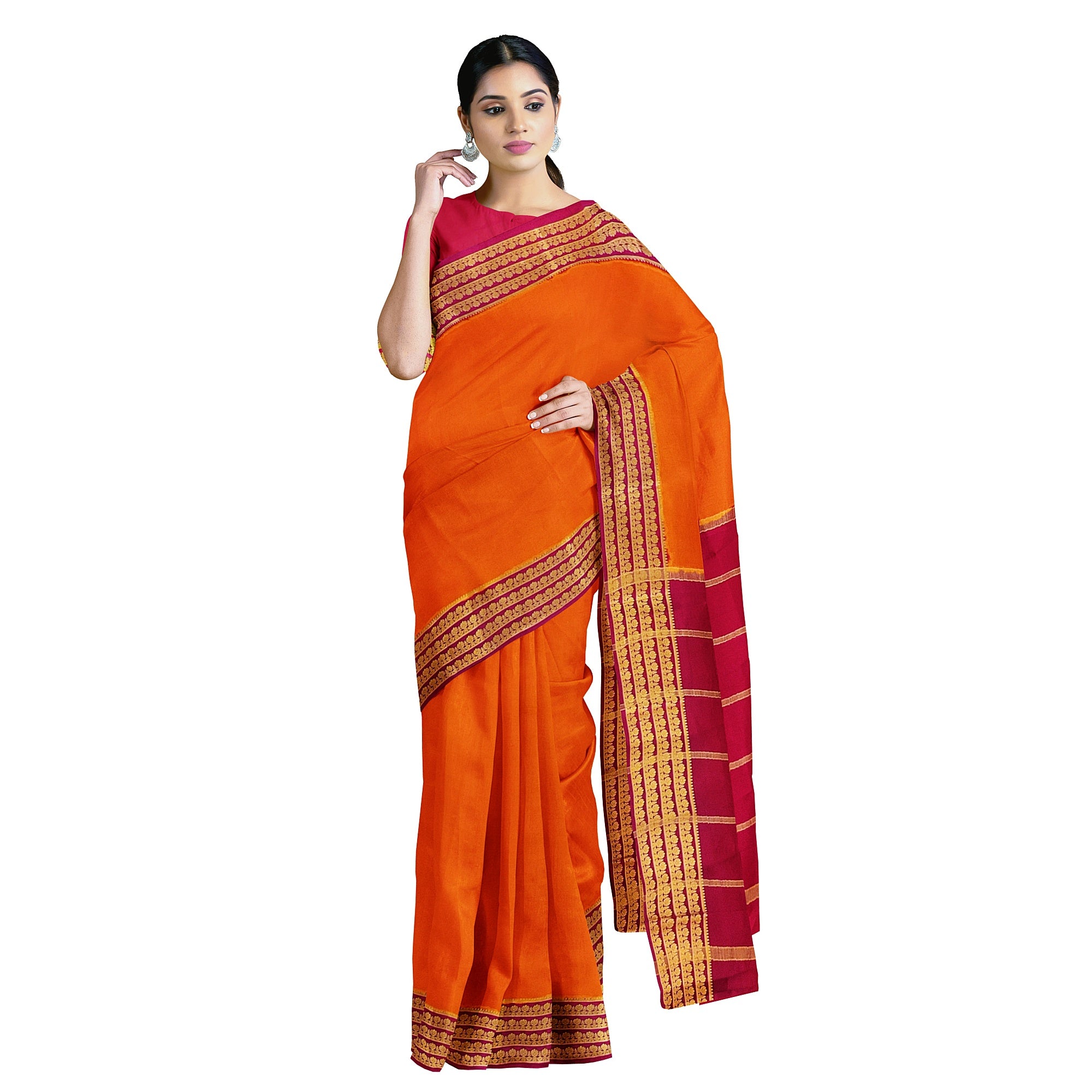 Mustard Yellow Mysore Silk Saree with Majenta Pink Zari Lines Border