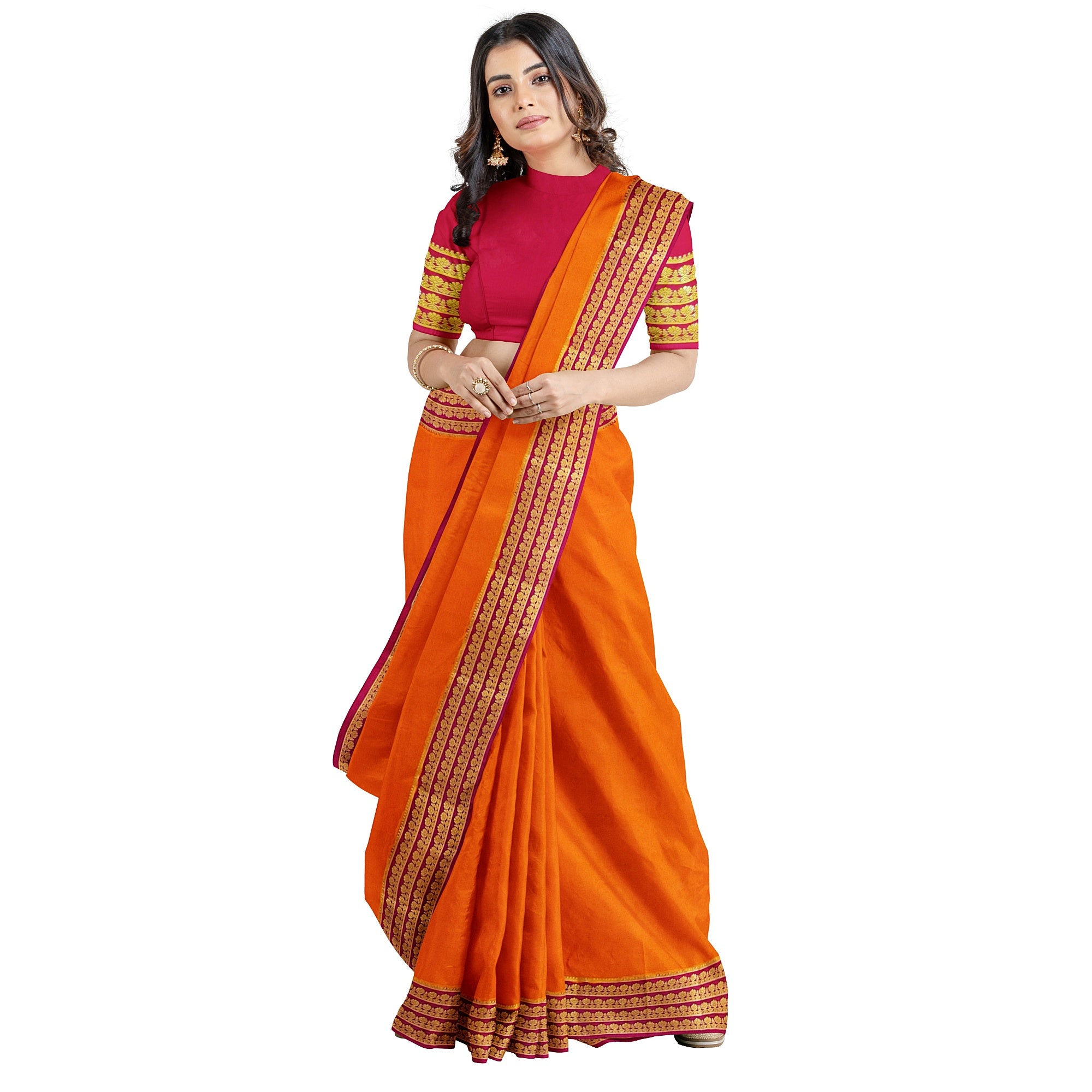 Mustard Yellow Mysore Silk Saree with Majenta Pink Zari Lines Border