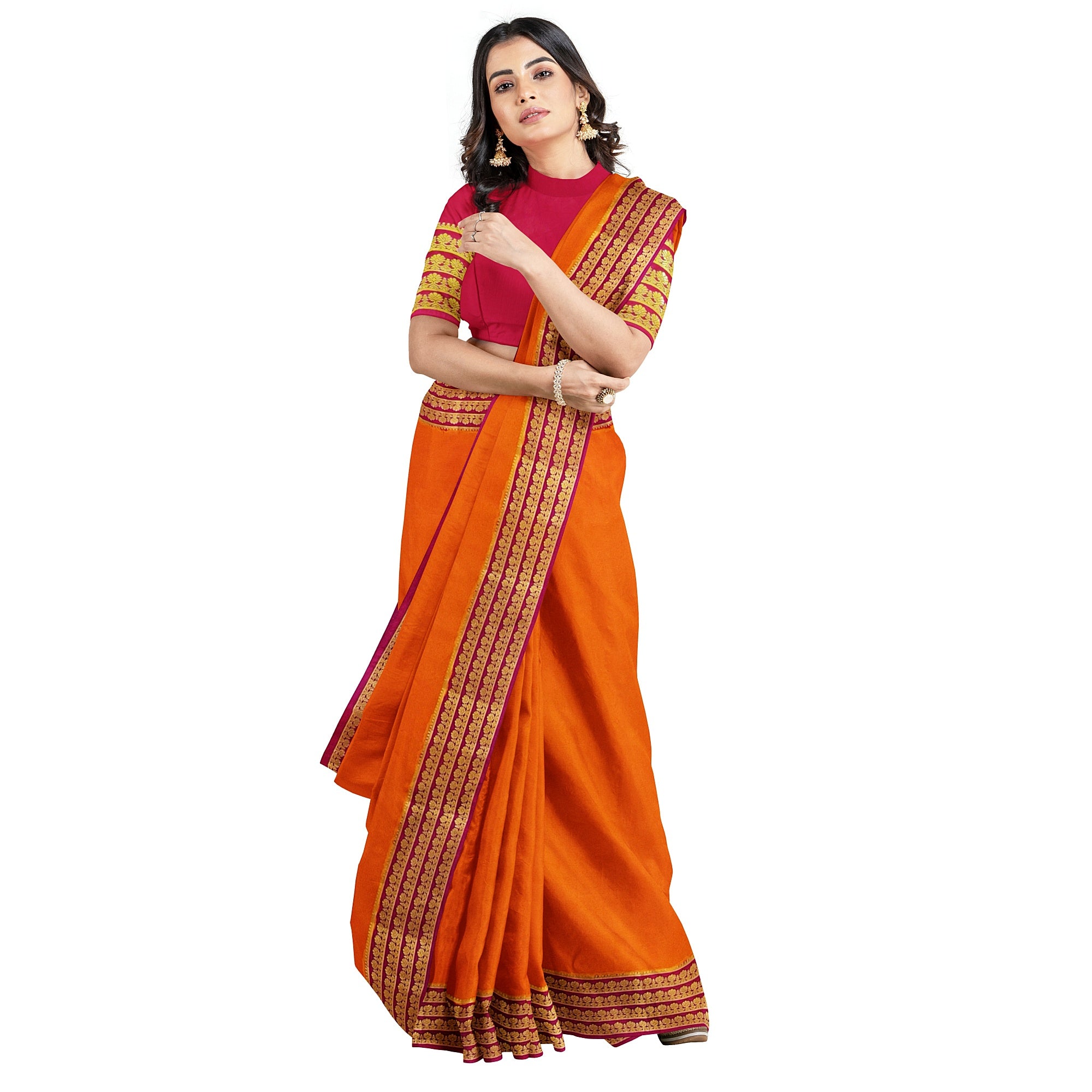Mustard Yellow Mysore Silk Saree with Majenta Pink Zari Lines Border