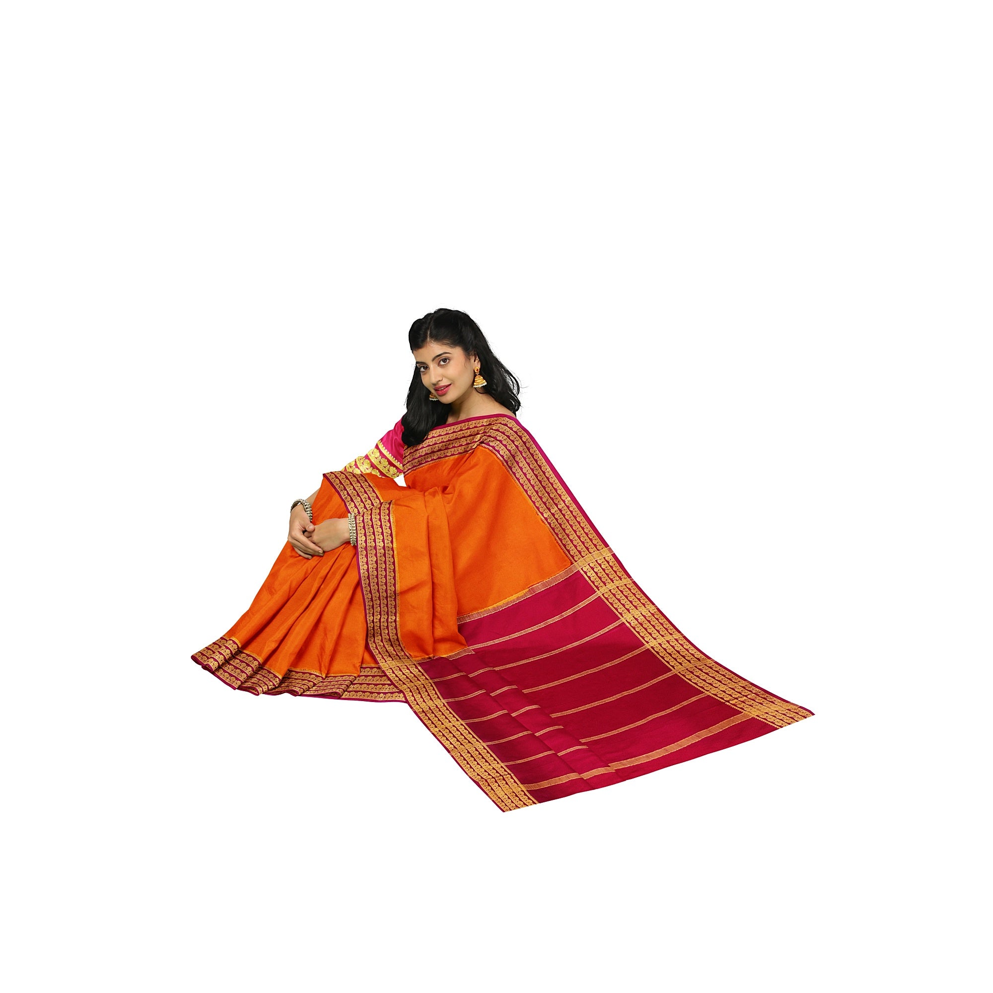 Mustard Yellow Mysore Silk Saree with Majenta Pink Zari Lines Border