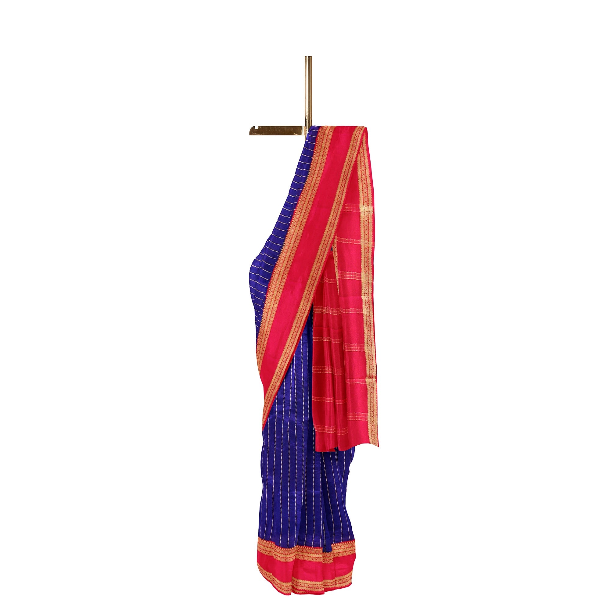 Navy Blue Mysore Silk Saree with Pink Gold Zari Border