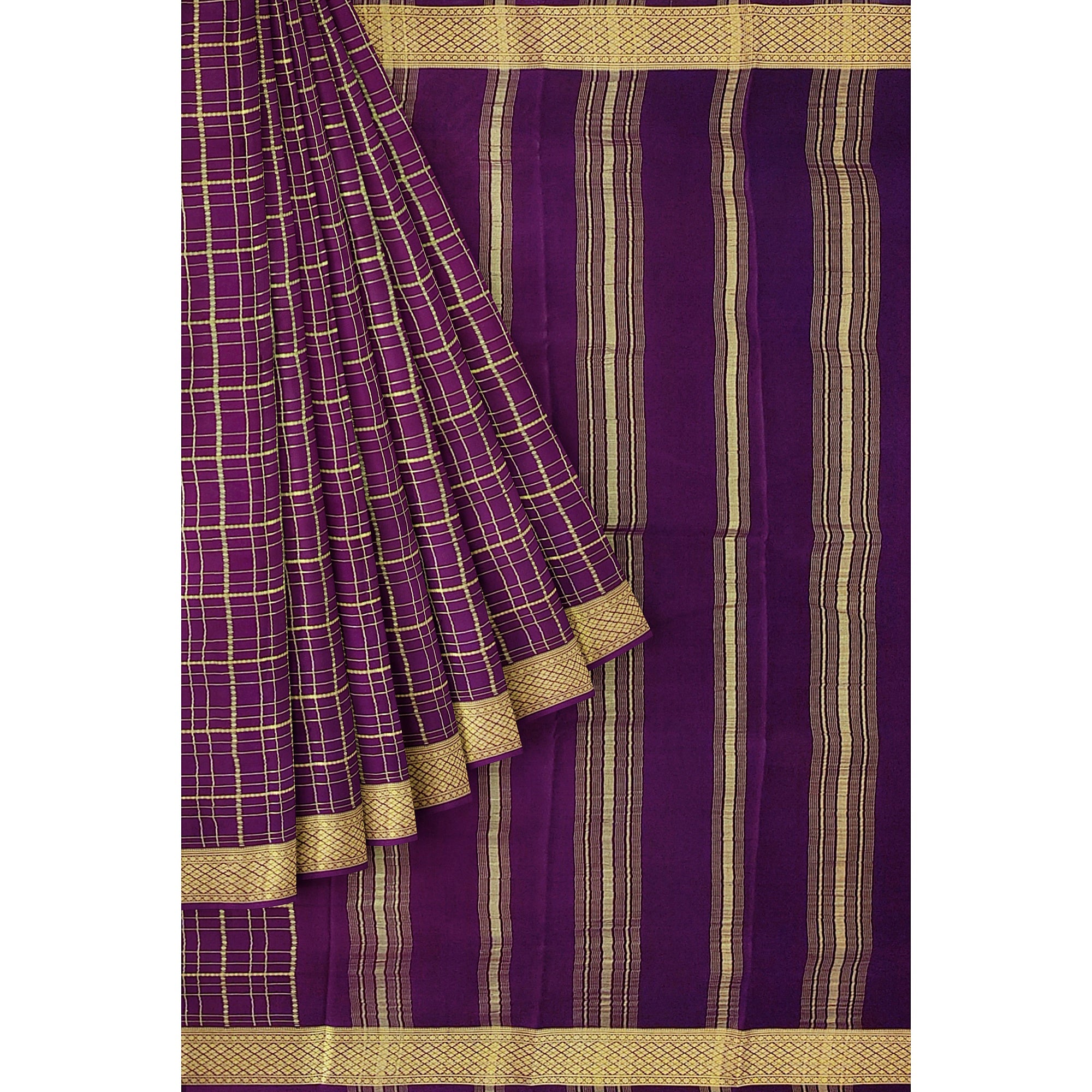 Vintage Maroon Checked Mysore Silk Saree