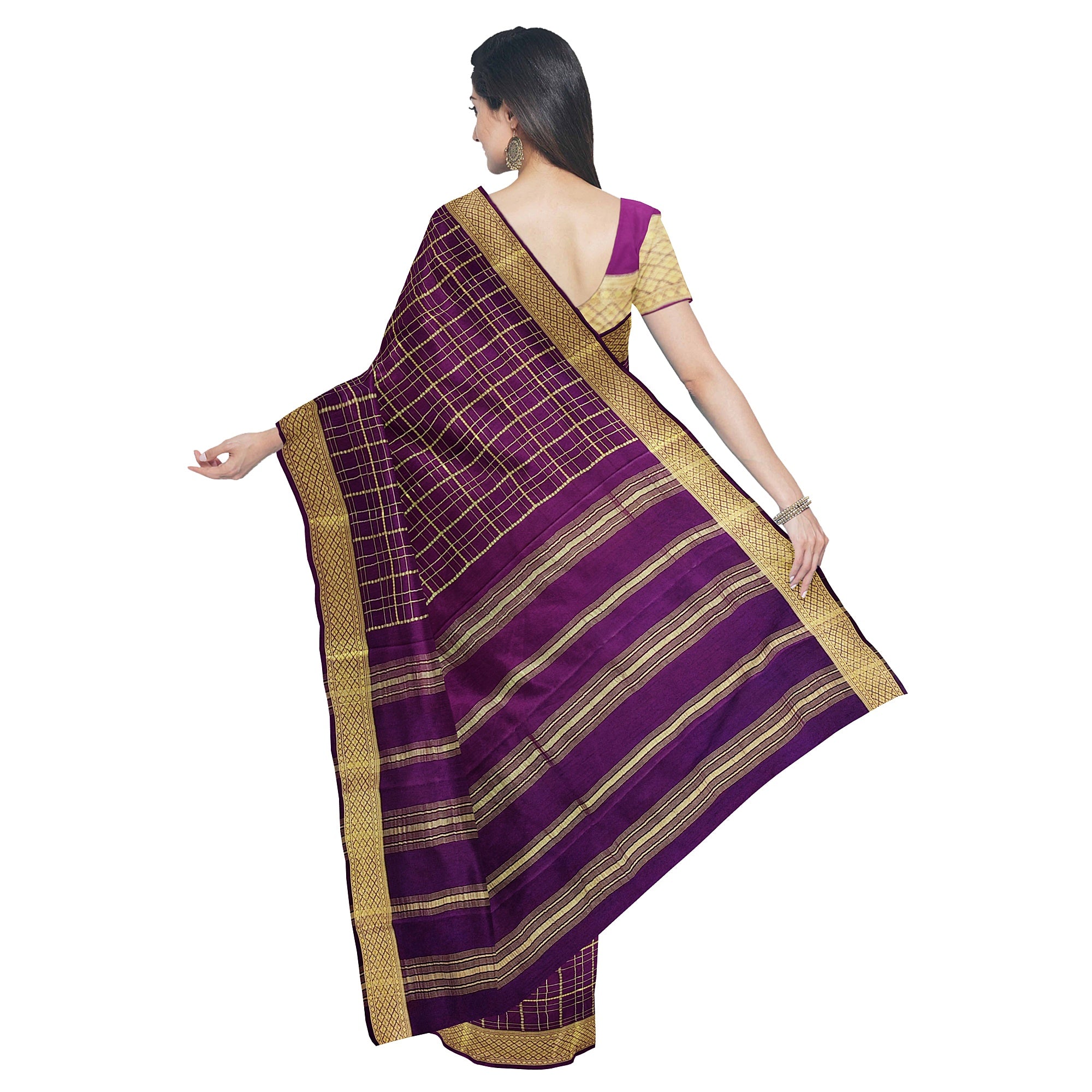 Vintage Maroon Checked Mysore Silk Saree