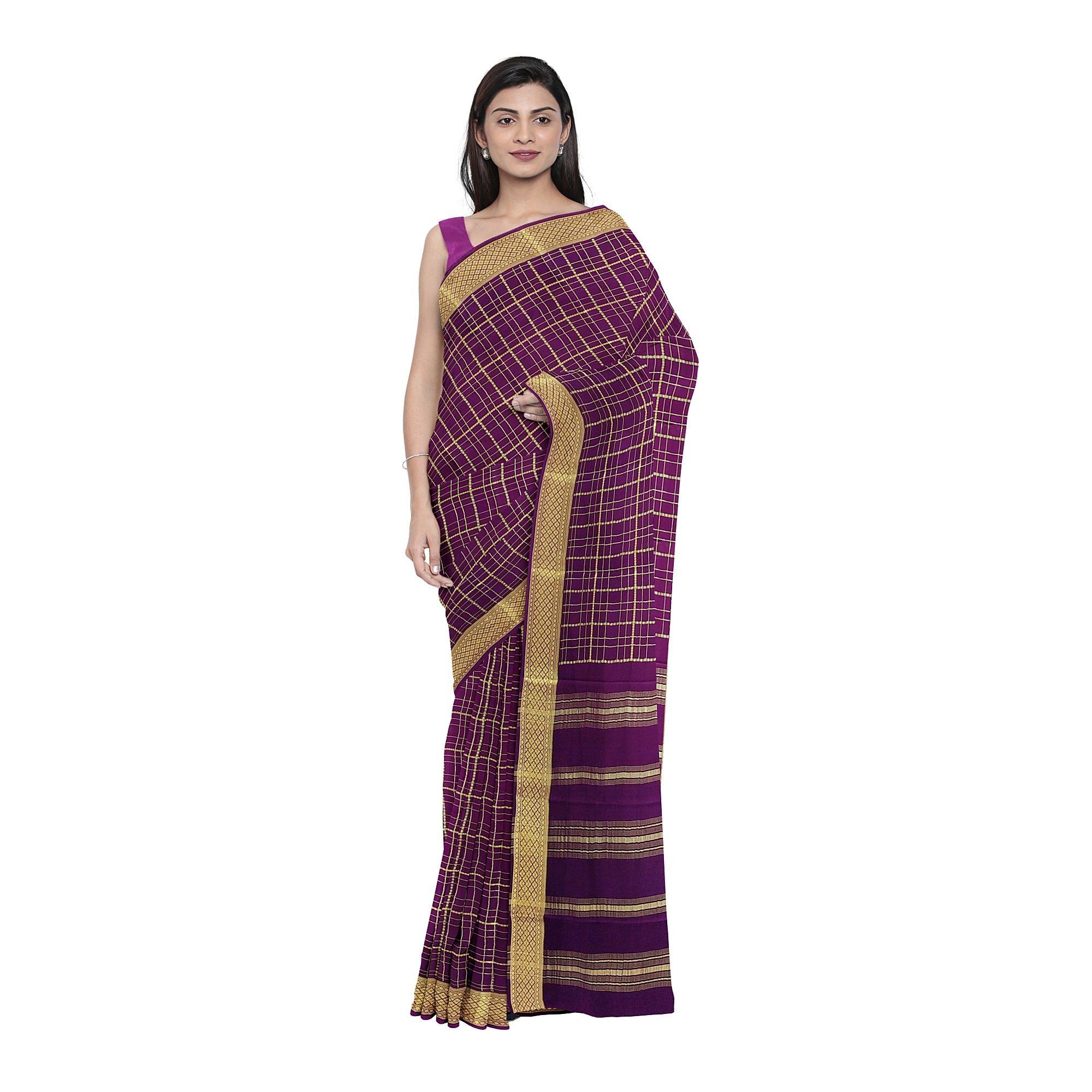 Vintage Maroon Checked Mysore Silk Saree