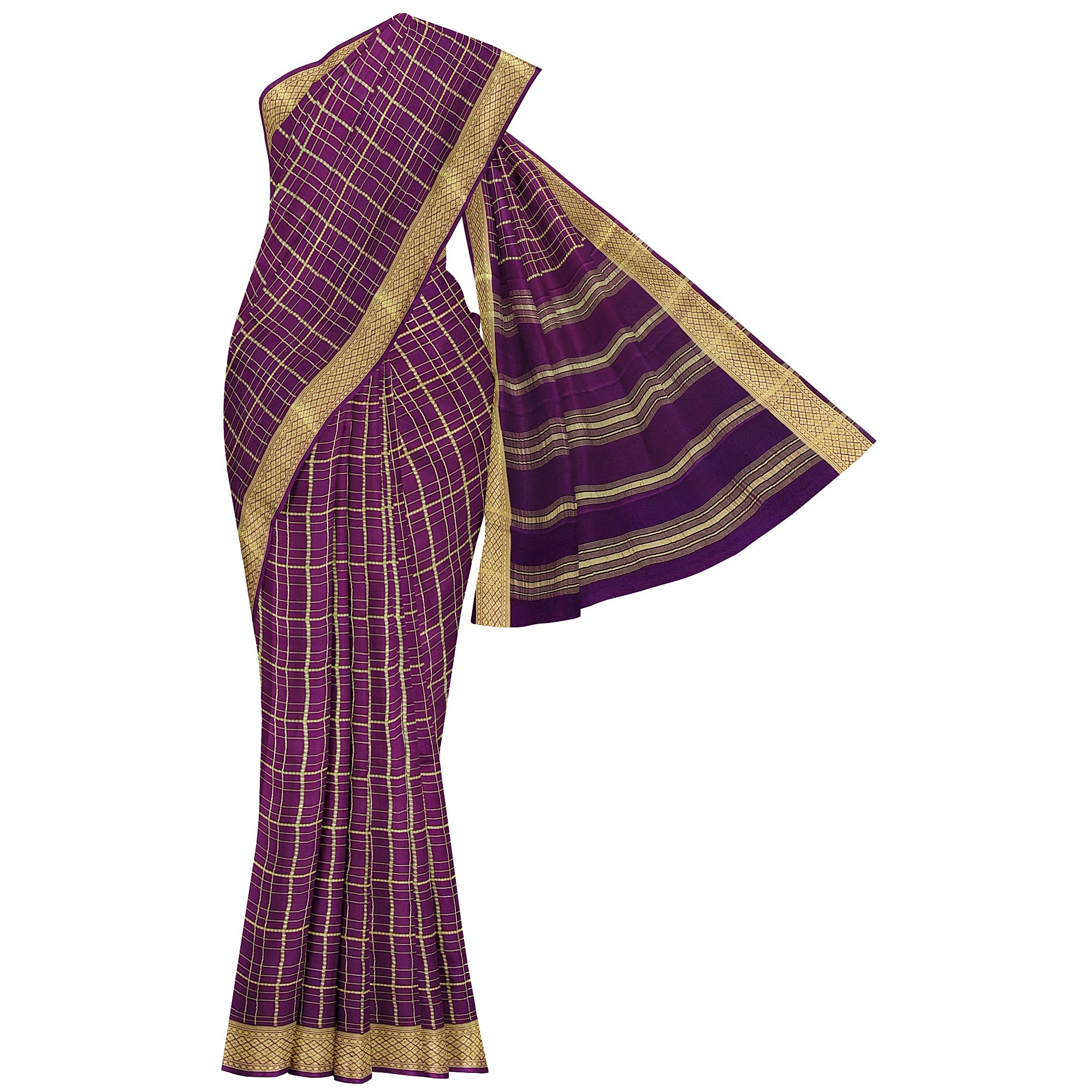 Vintage Maroon Checked Mysore Silk Saree