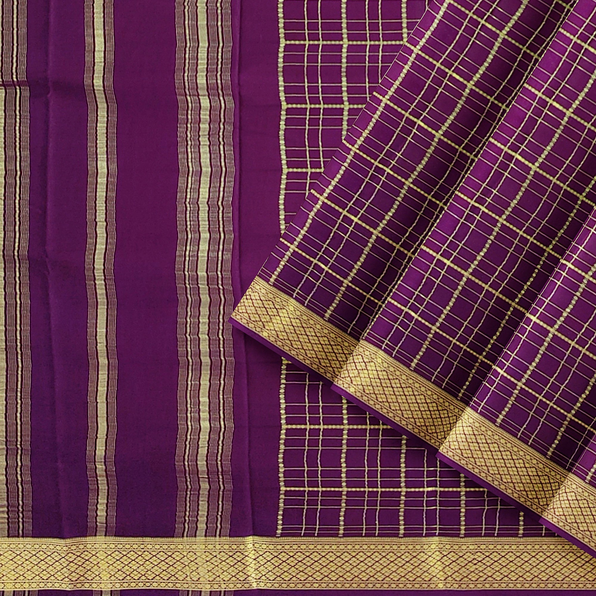 Vintage Maroon Checked Mysore Silk Saree