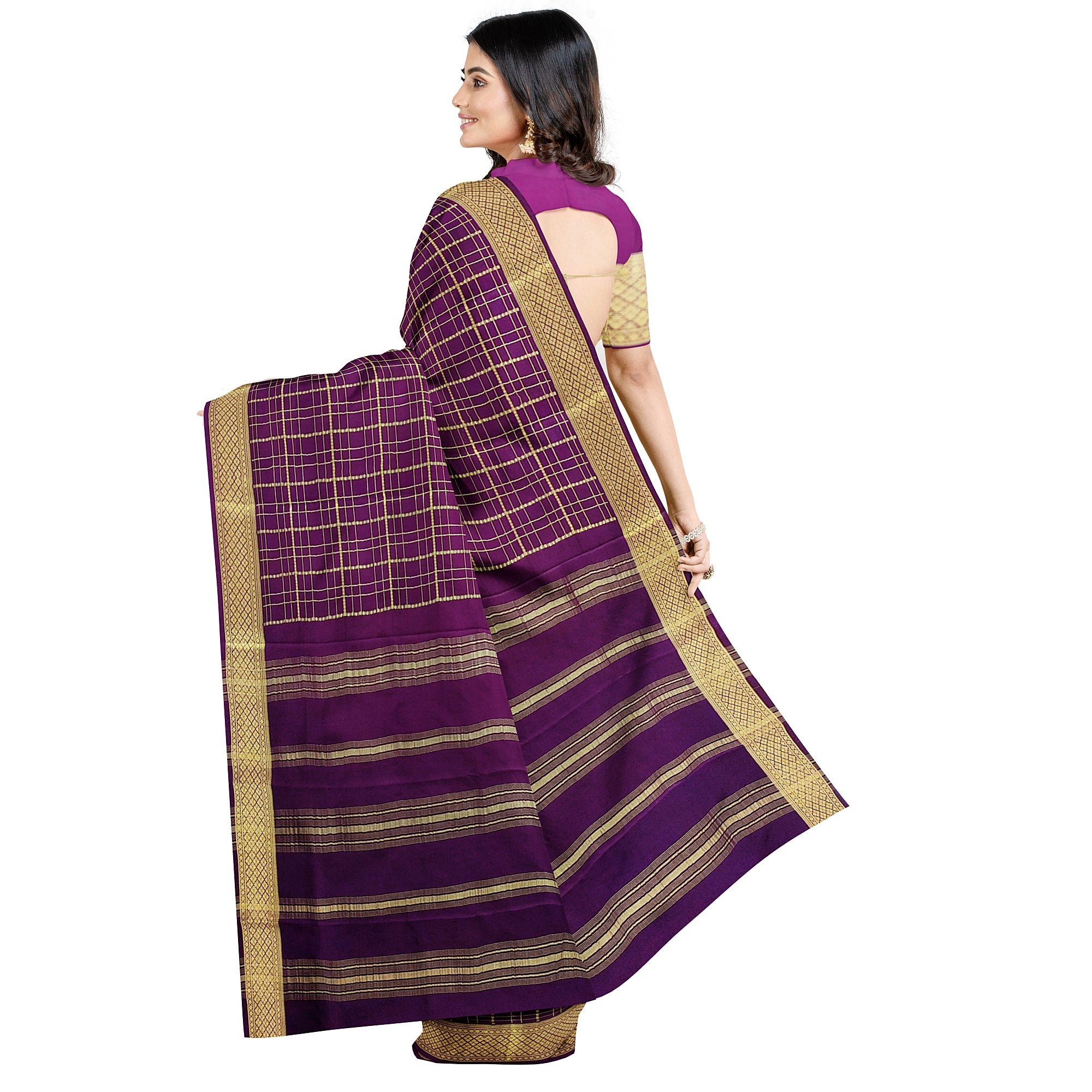 Vintage Maroon Checked Mysore Silk Saree