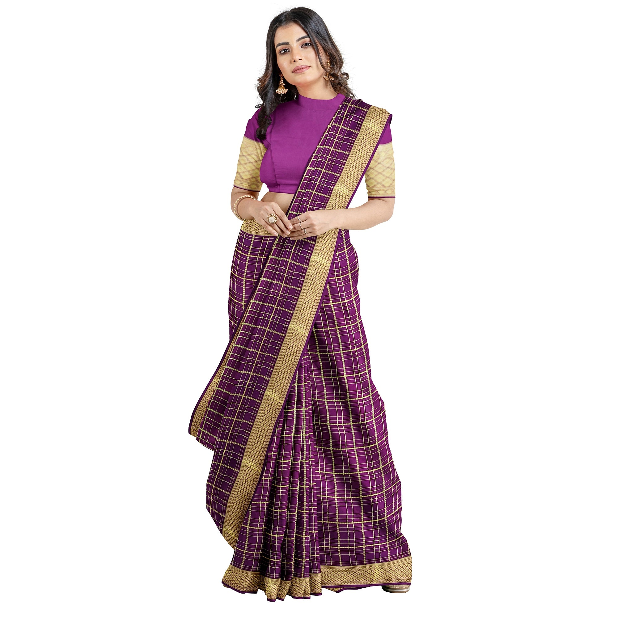 Vintage Maroon Checked Mysore Silk Saree