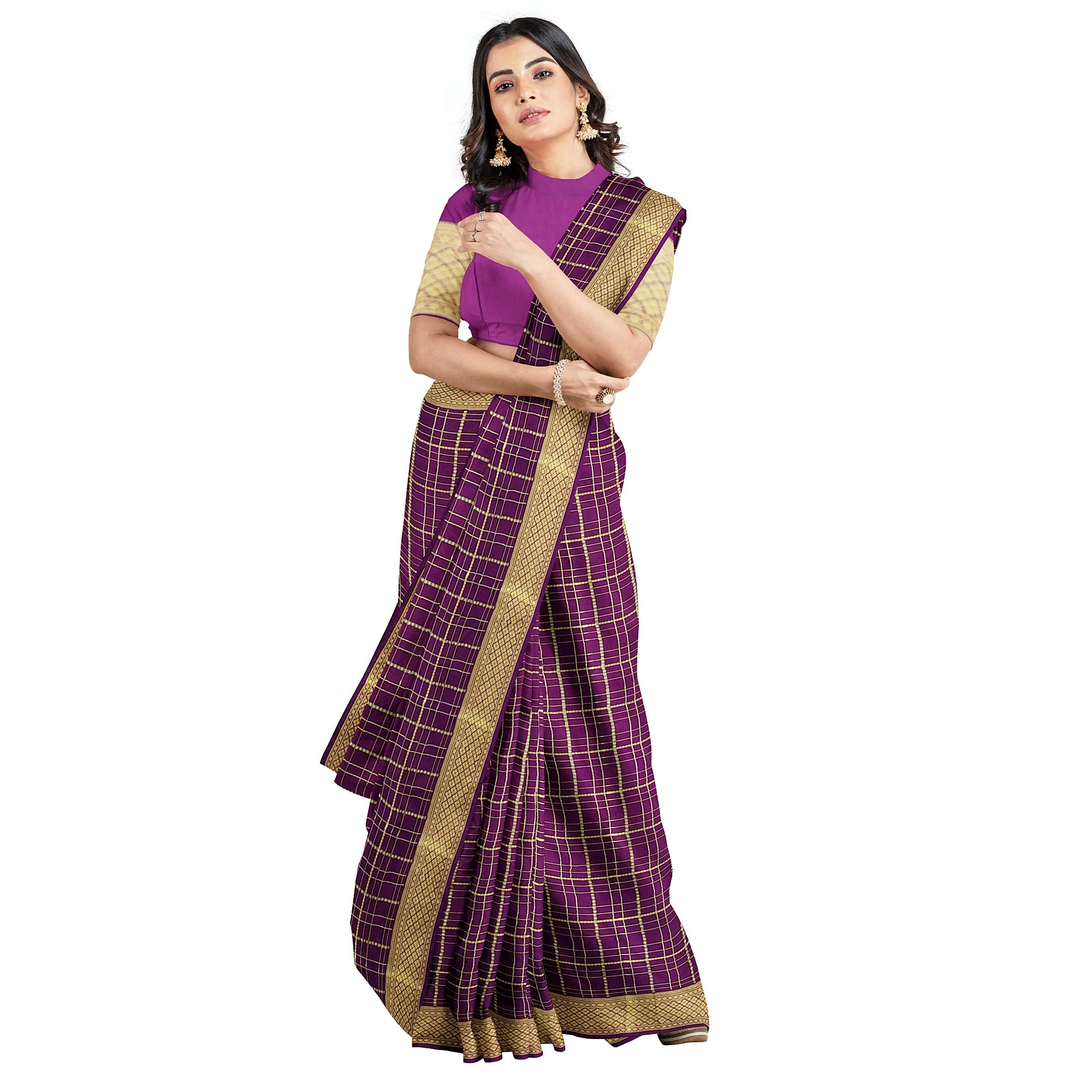 Vintage Maroon Checked Mysore Silk Saree