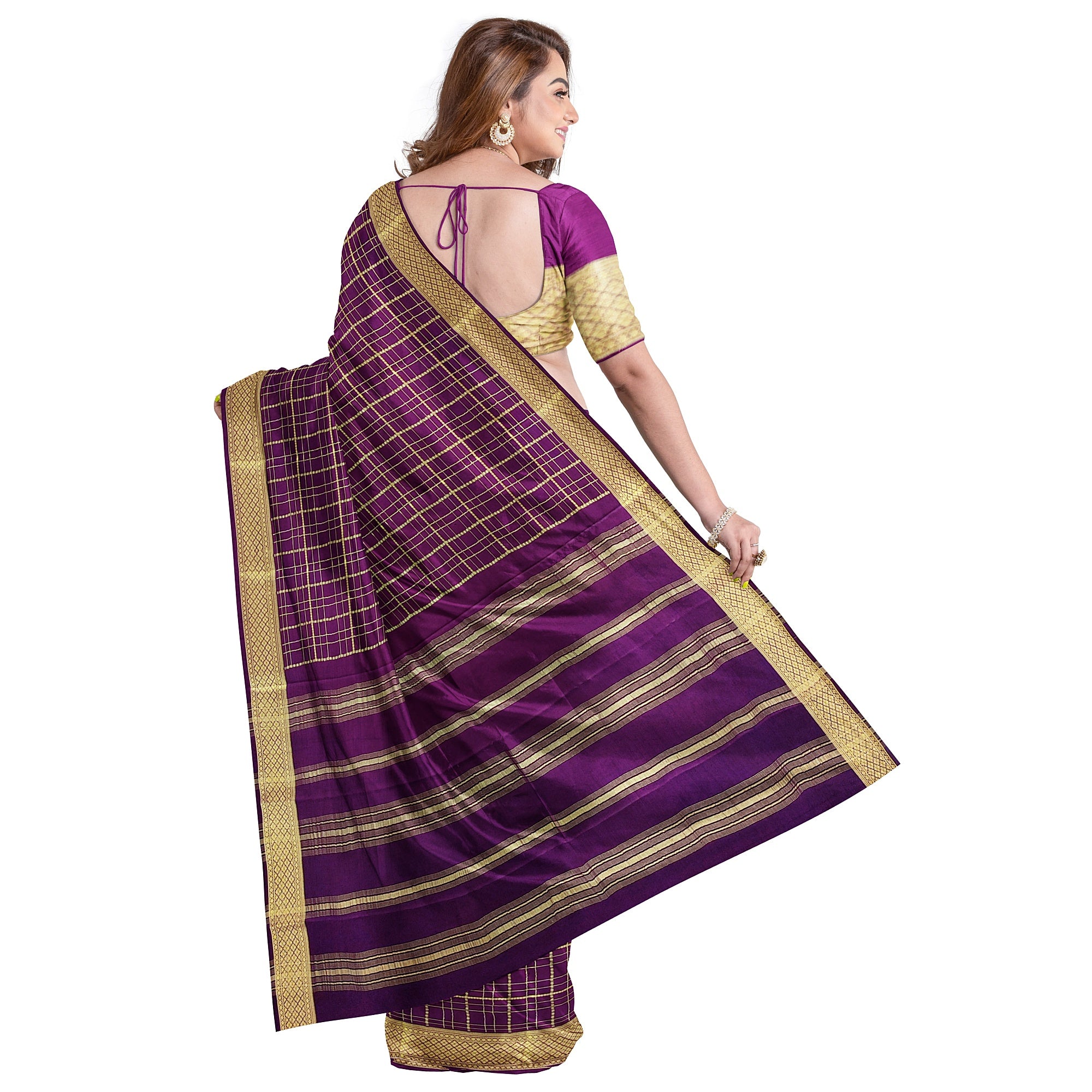 Vintage Maroon Checked Mysore Silk Saree