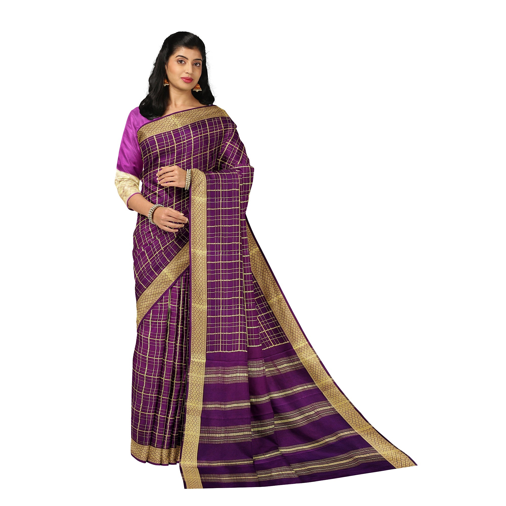 Vintage Maroon Checked Mysore Silk Saree