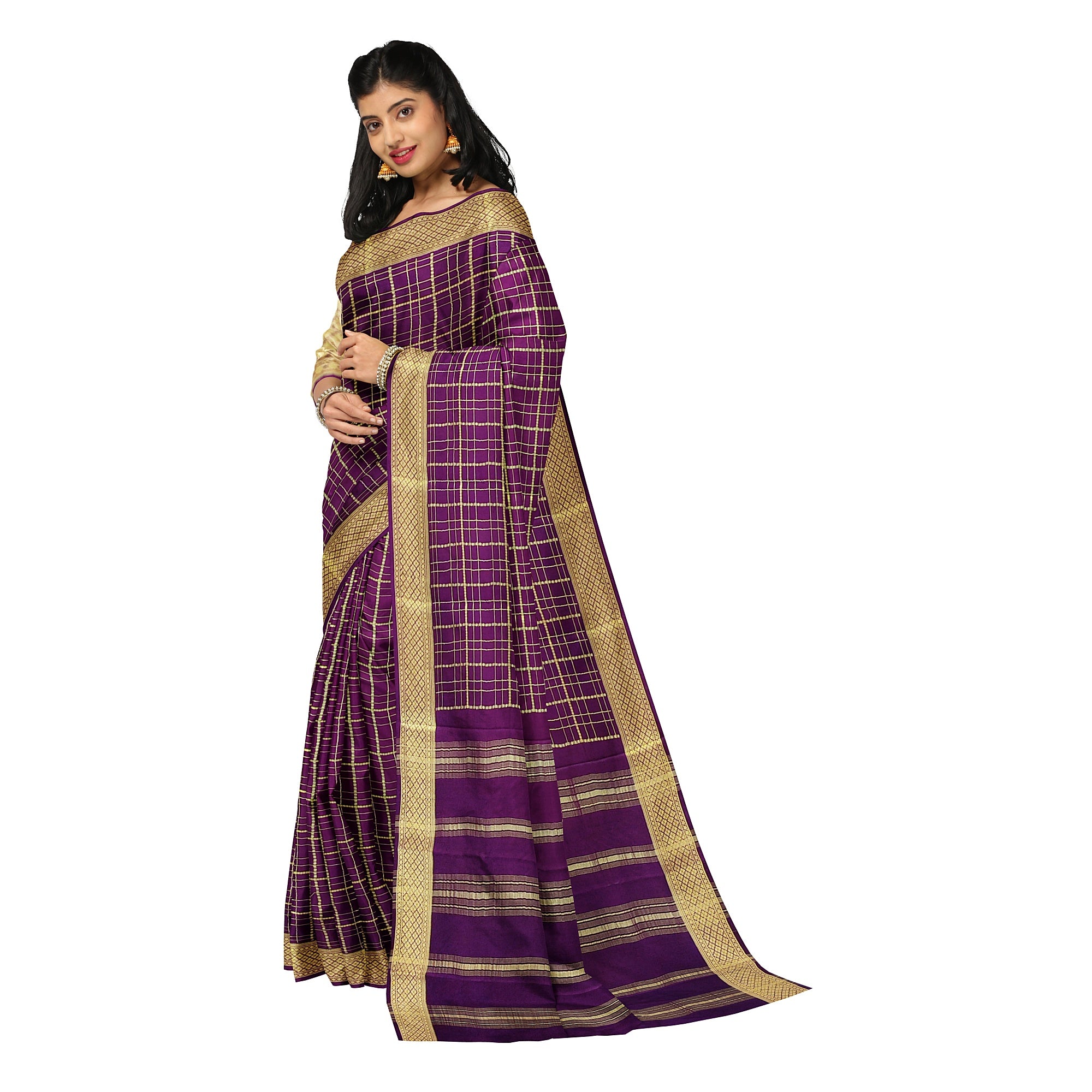Vintage Maroon Checked Mysore Silk Saree