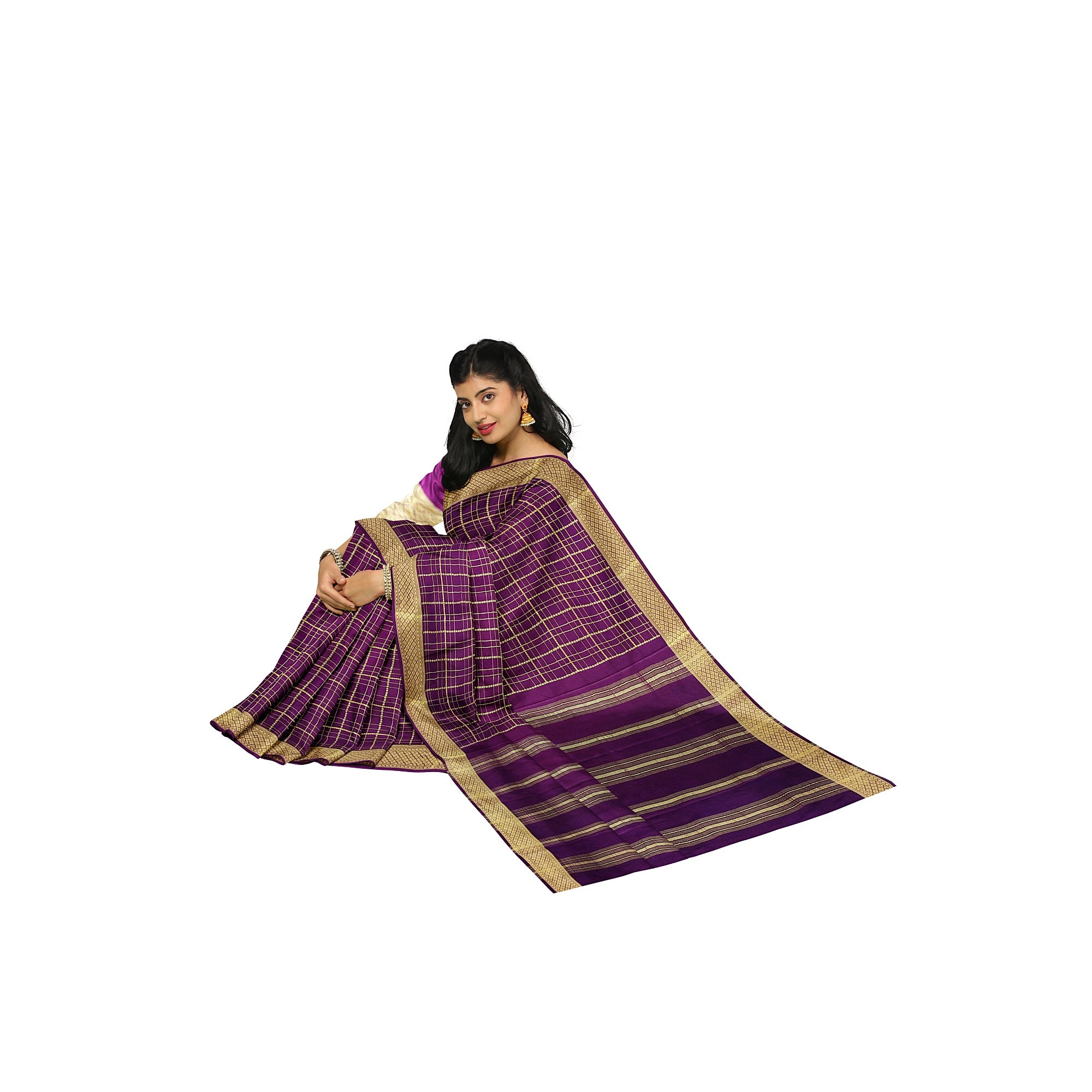 Vintage Maroon Checked Mysore Silk Saree