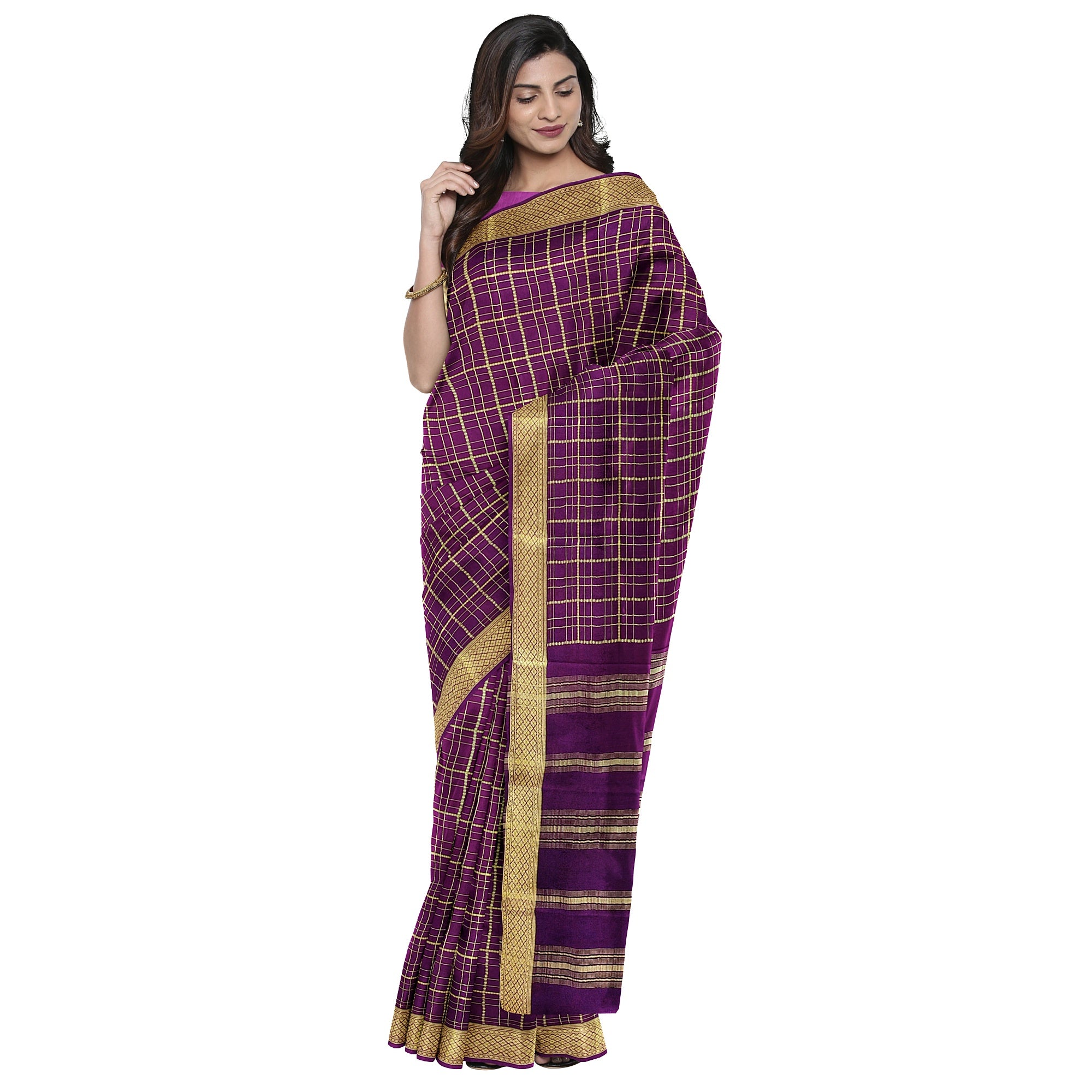 Vintage Maroon Checked Mysore Silk Saree