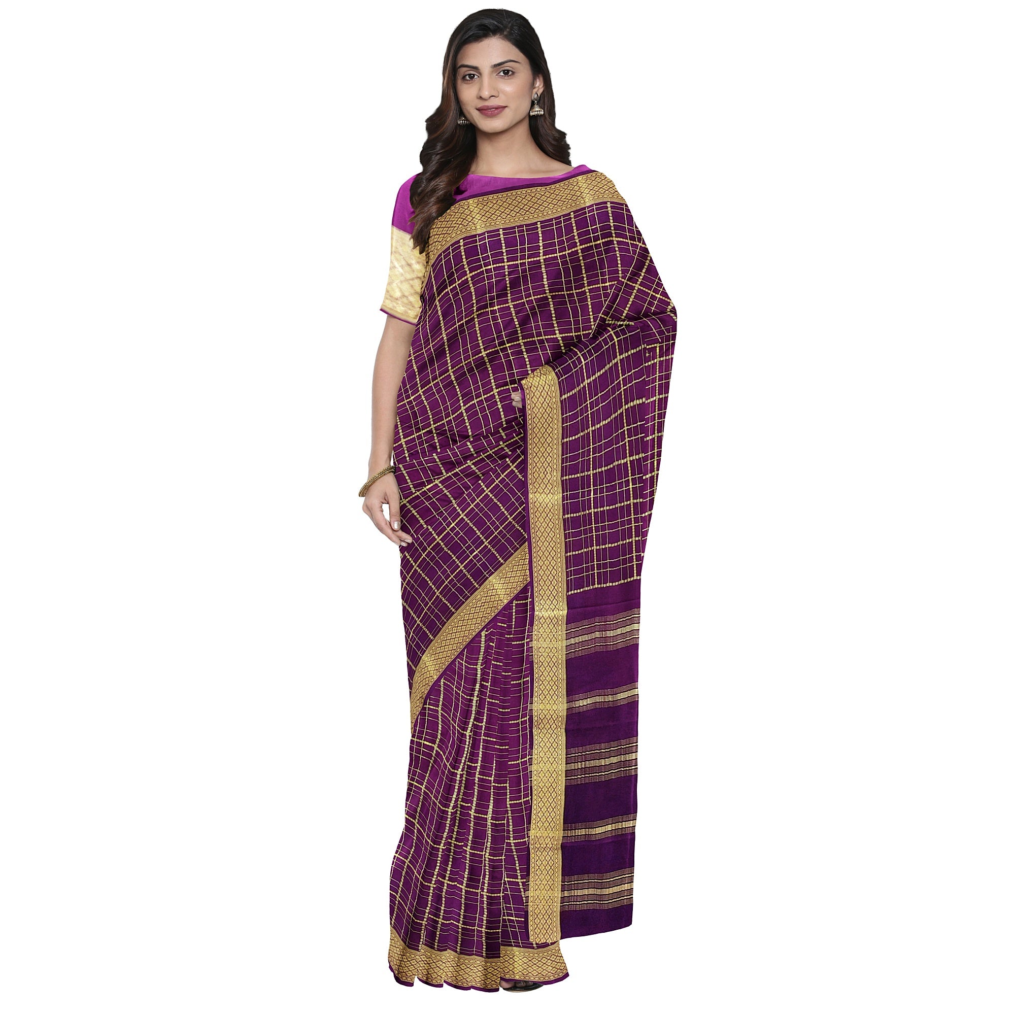 Vintage Maroon Checked Mysore Silk Saree