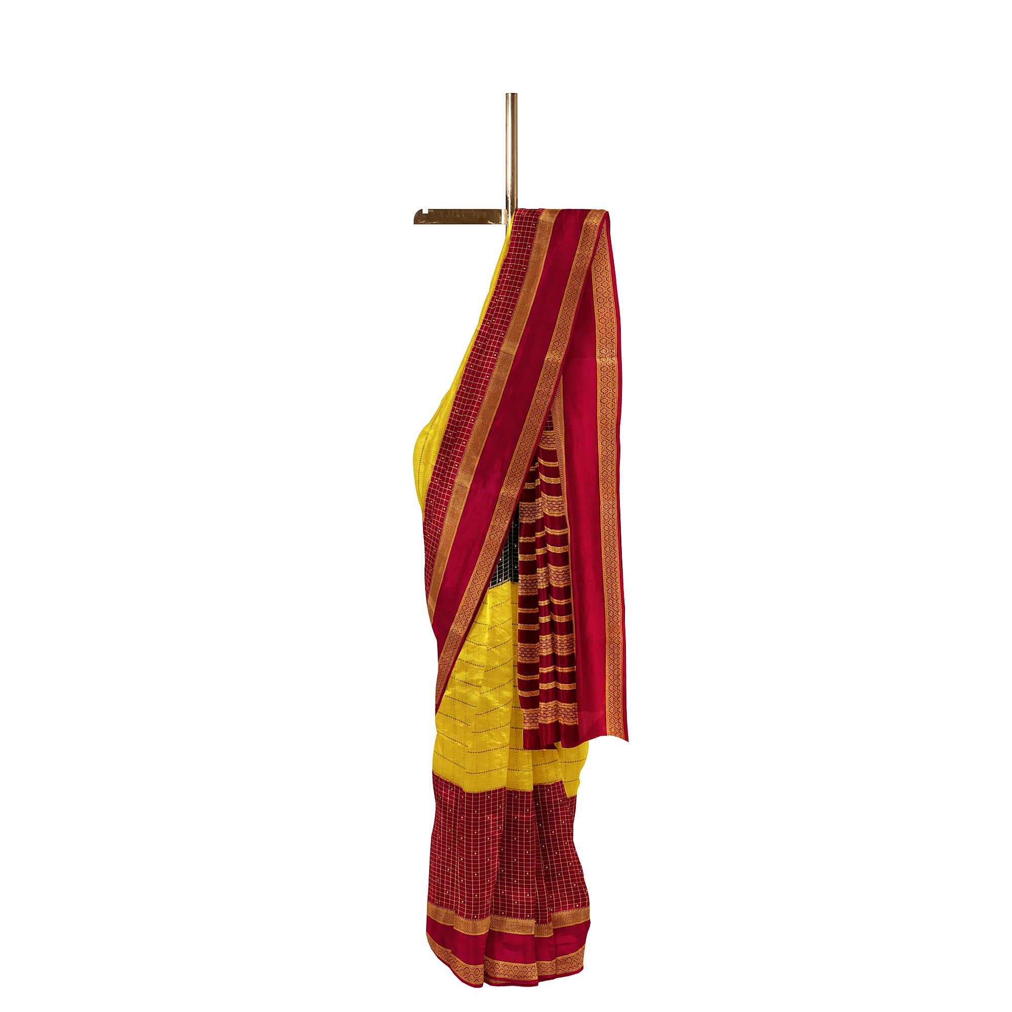 3D Mysore Silk Saree in Pink, Yellow & Black – Rare Edition
