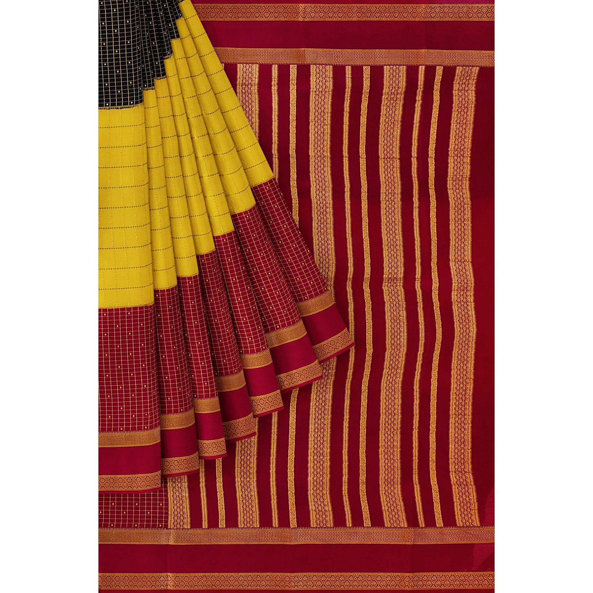 3D Mysore Silk Saree in Pink, Yellow & Black – Rare Edition