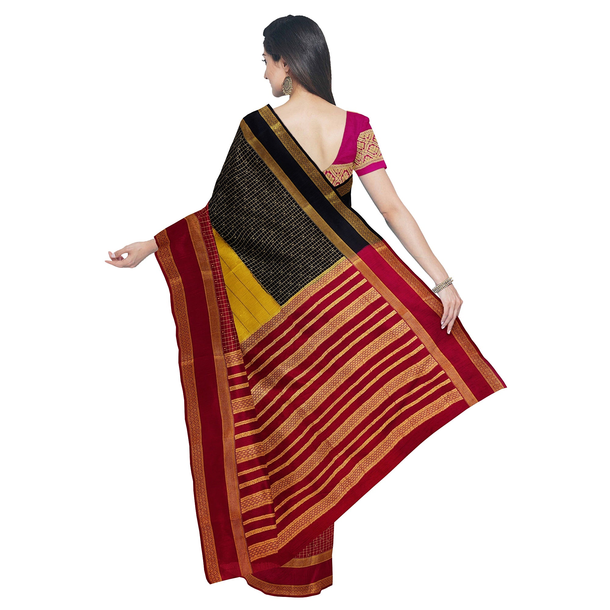 3D Mysore Silk Saree in Pink, Yellow & Black – Rare Edition