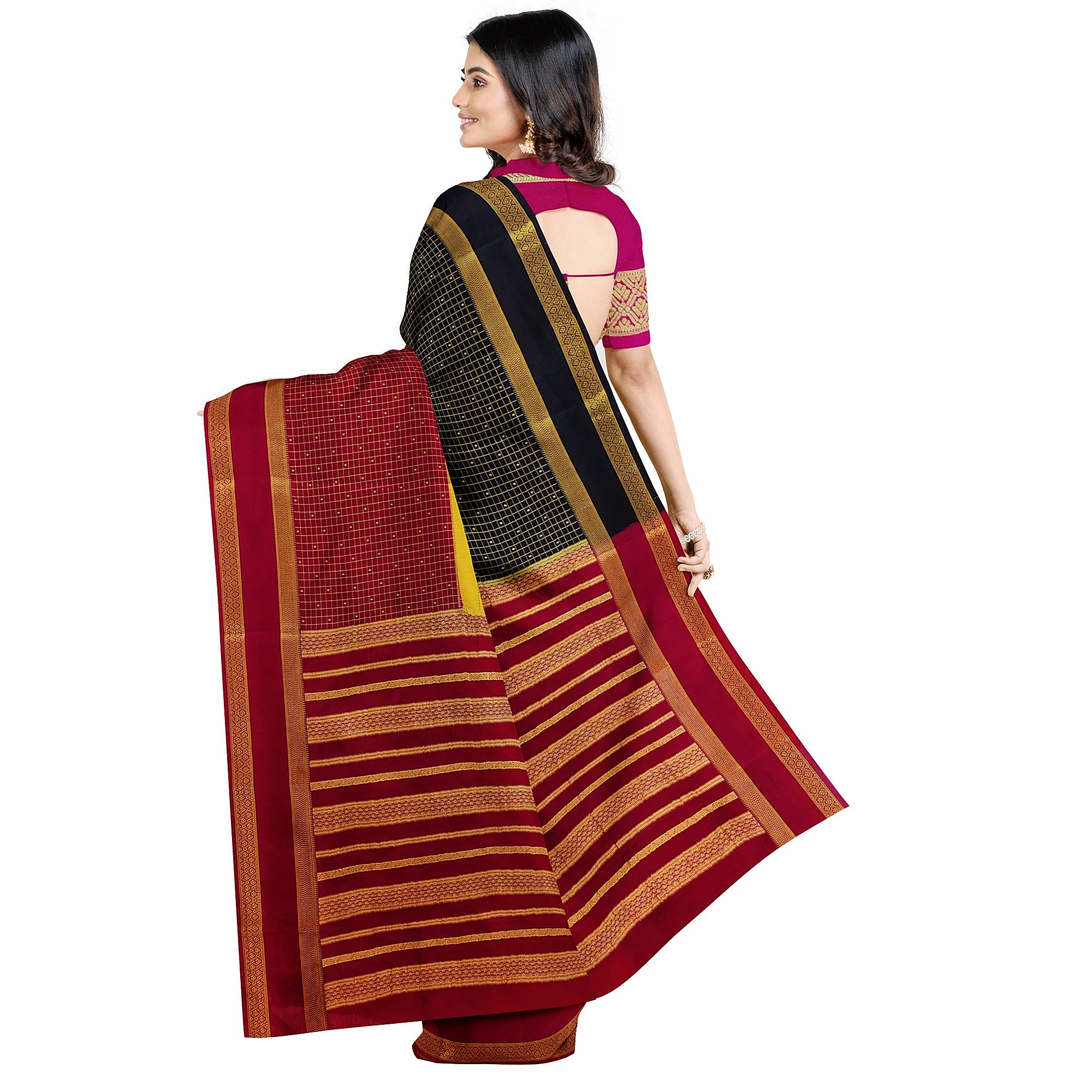 3D Mysore Silk Saree in Pink, Yellow & Black – Rare Edition