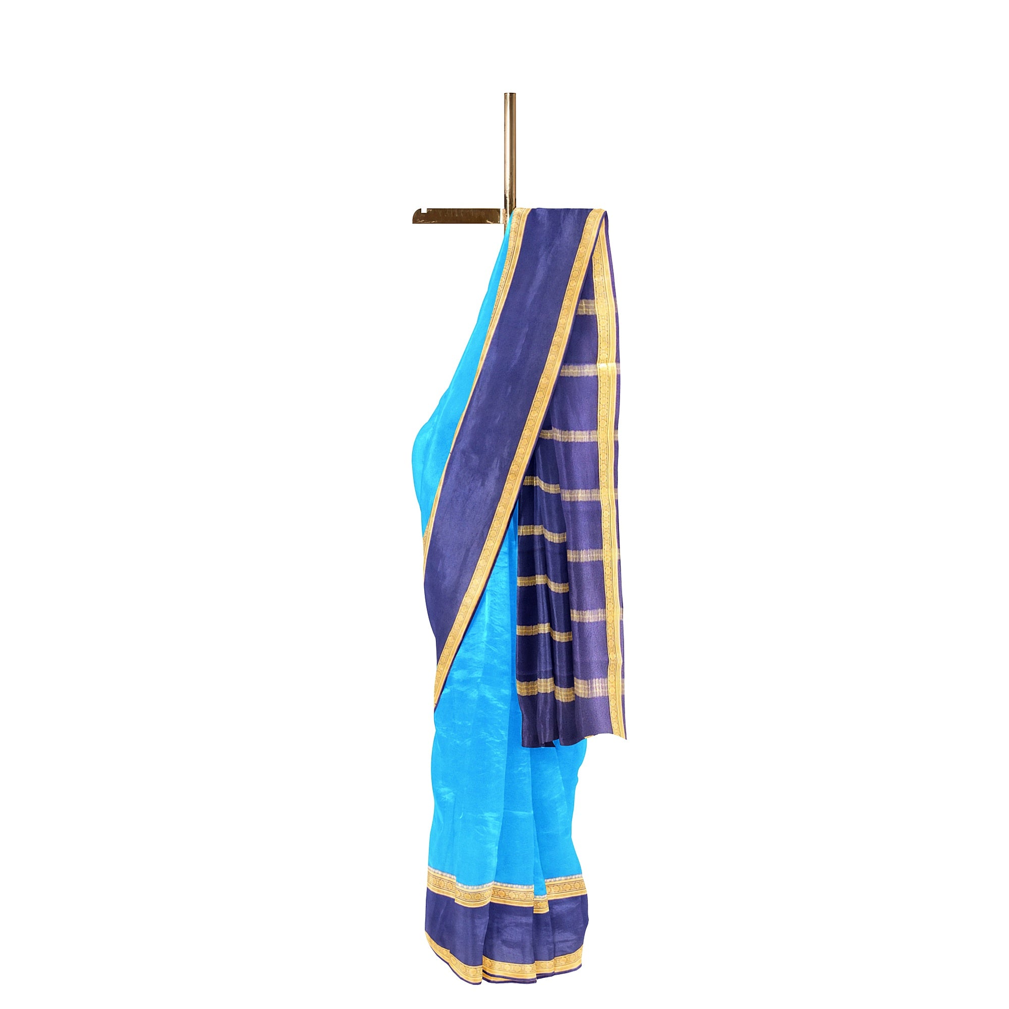Ink Blue Mysore Silk Saree with Navy Blue Bentex Zari Border