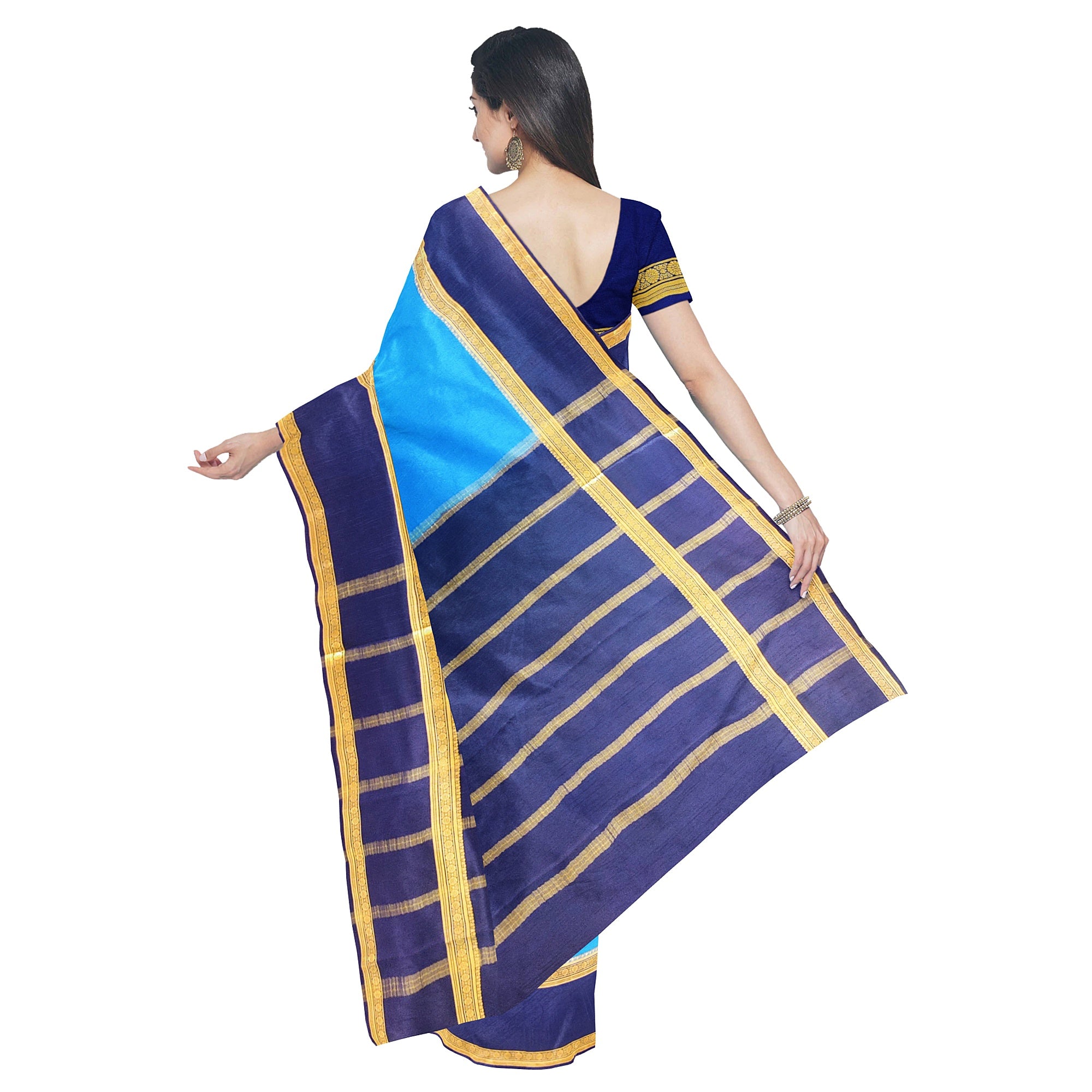 Ink Blue Mysore Silk Saree with Navy Blue Bentex Zari Border
