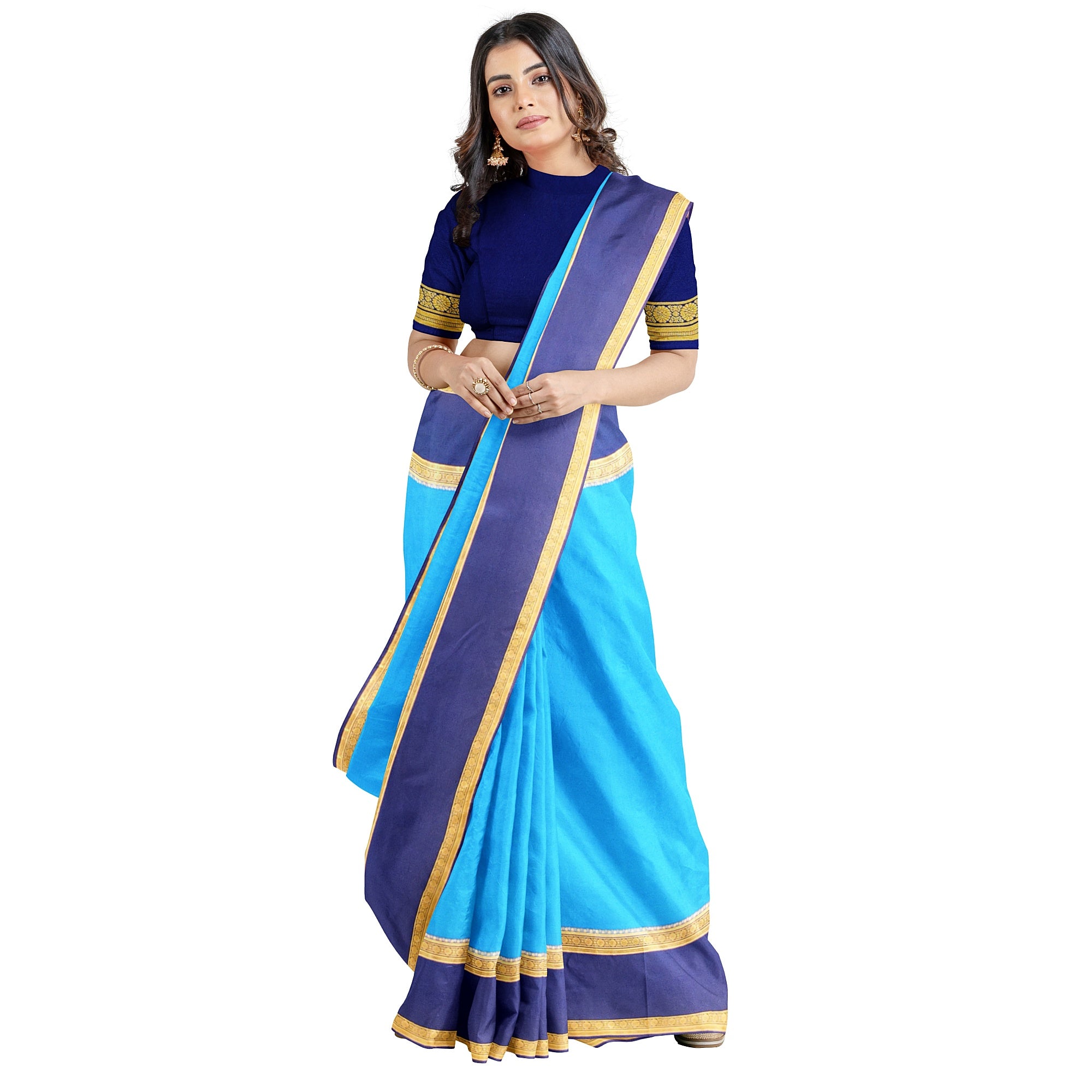 Ink Blue Mysore Silk Saree with Navy Blue Bentex Zari Border