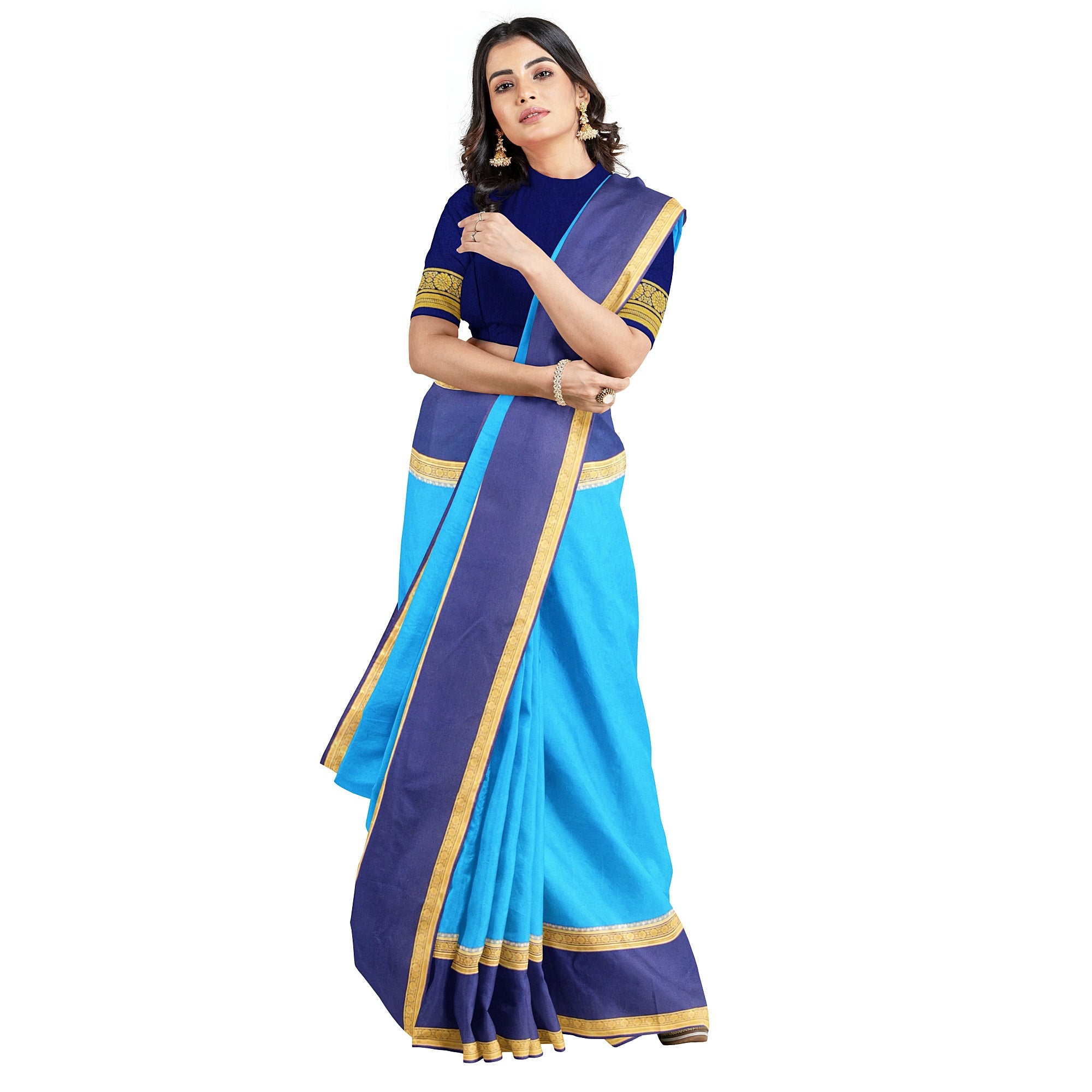 Ink Blue Mysore Silk Saree with Navy Blue Bentex Zari Border