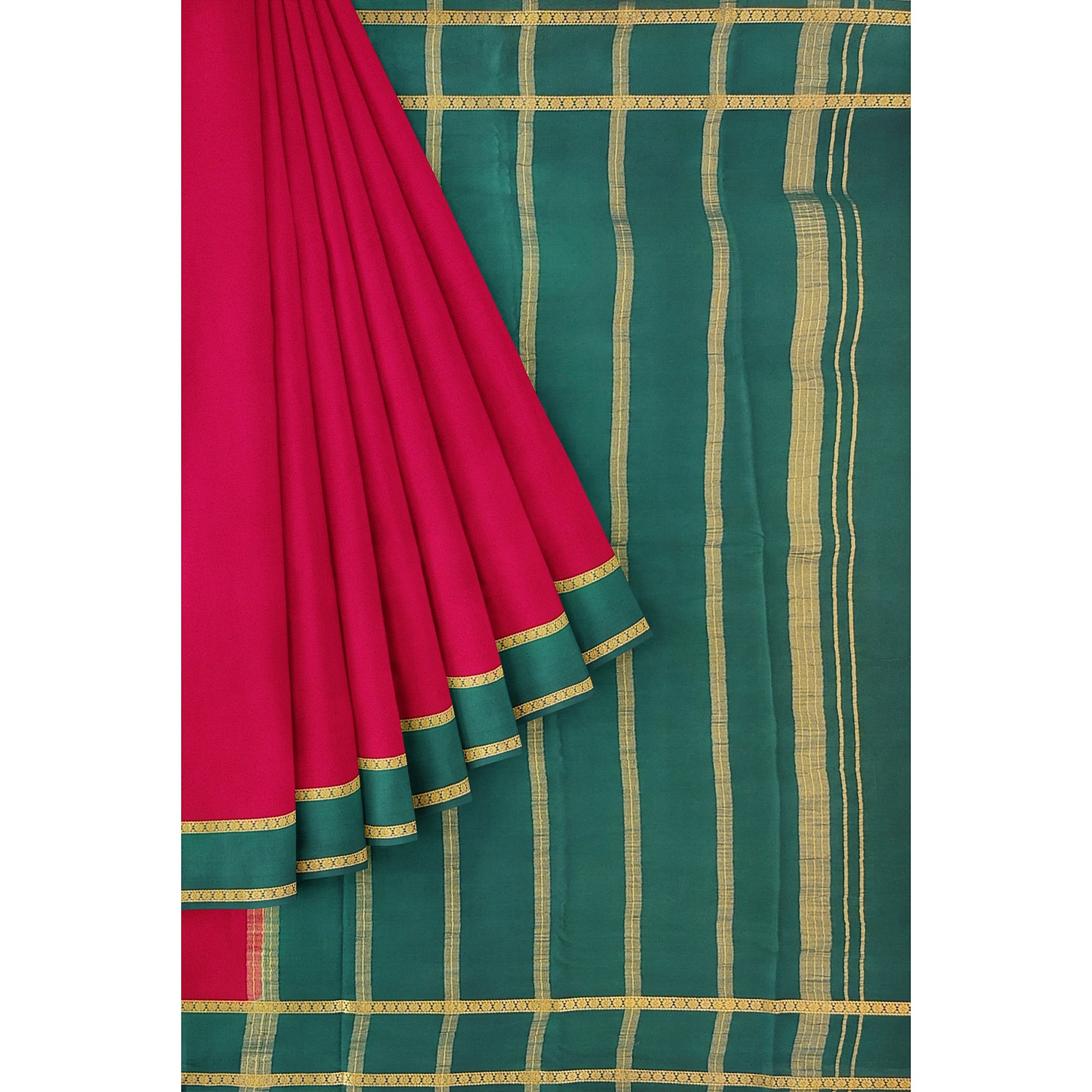 Traditional Red Mysore Silk Saree with Green Border