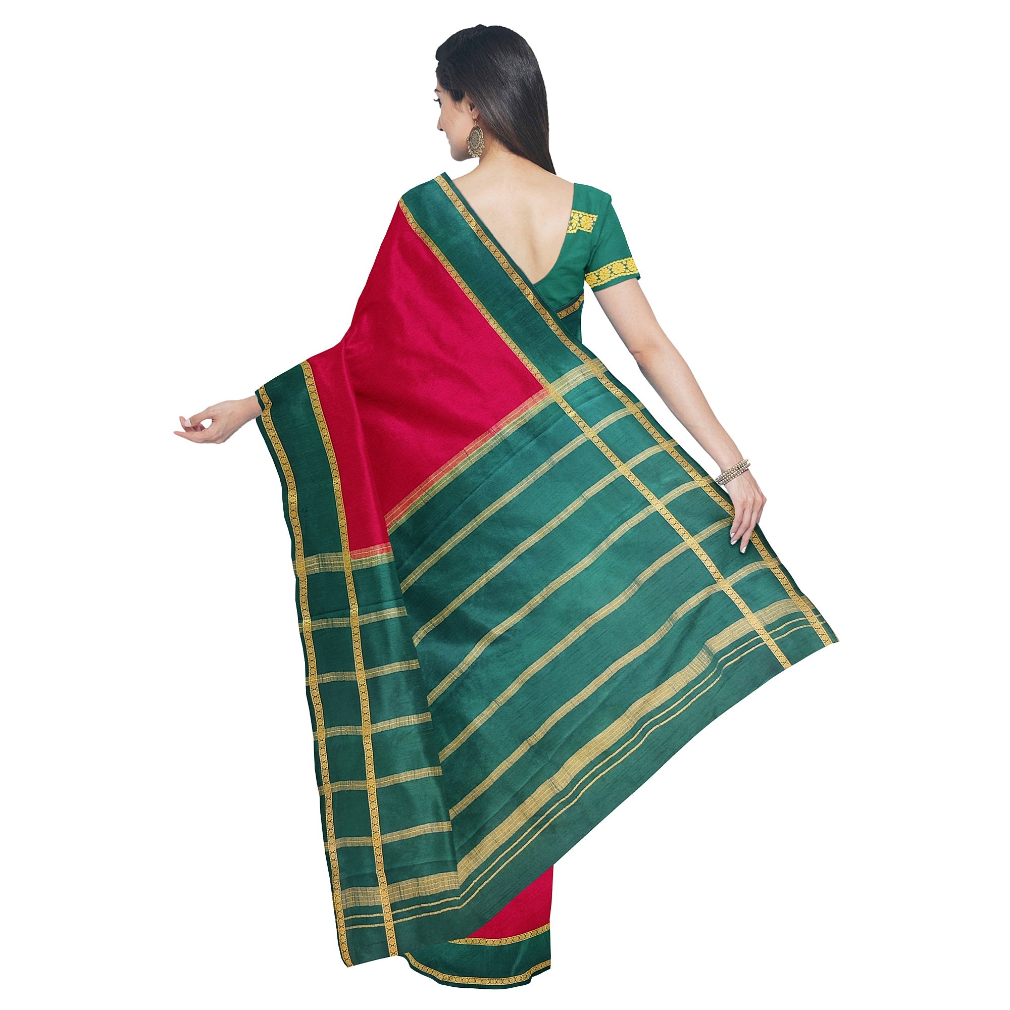 Traditional Red Mysore Silk Saree with Green Border