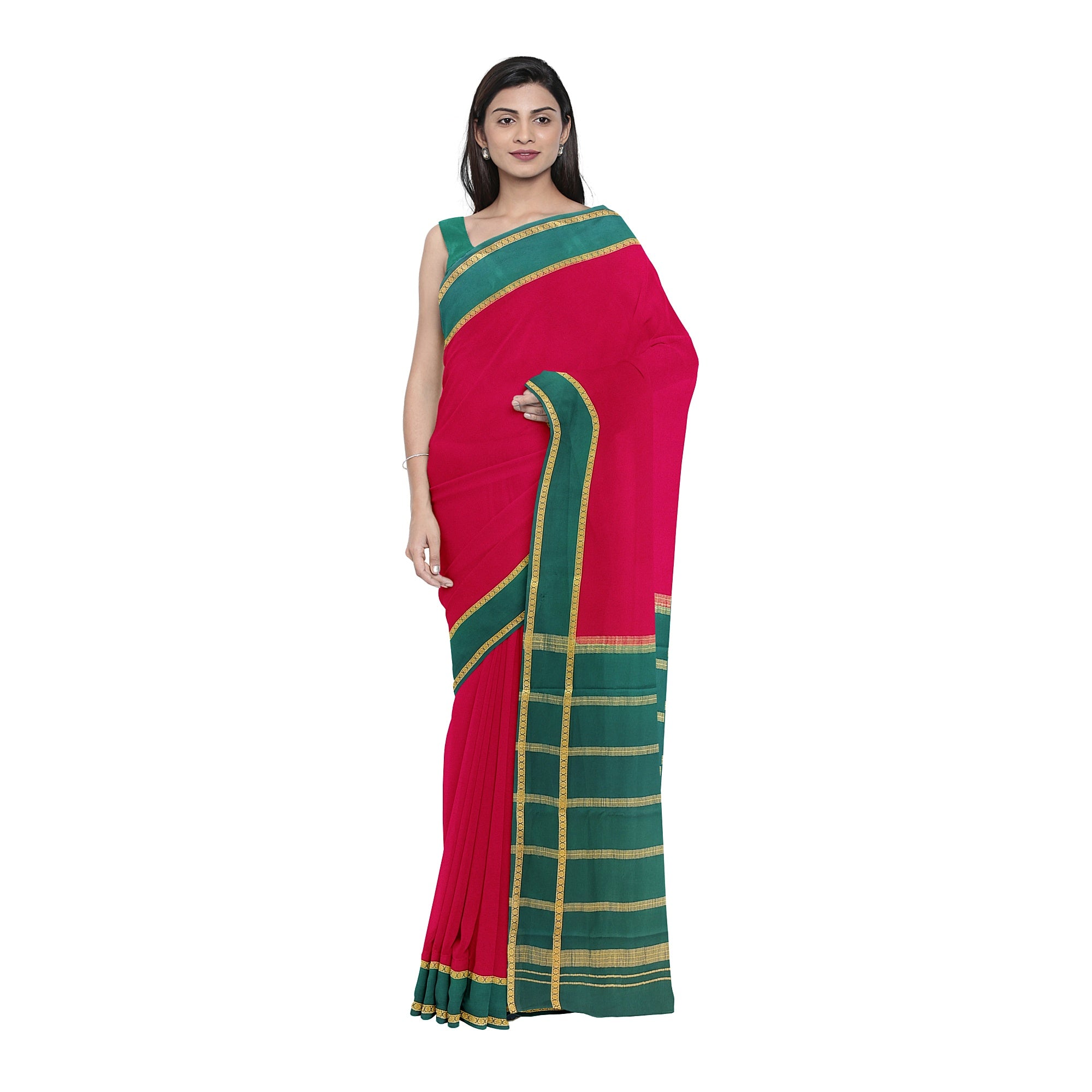 Traditional Red Mysore Silk Saree with Green Border