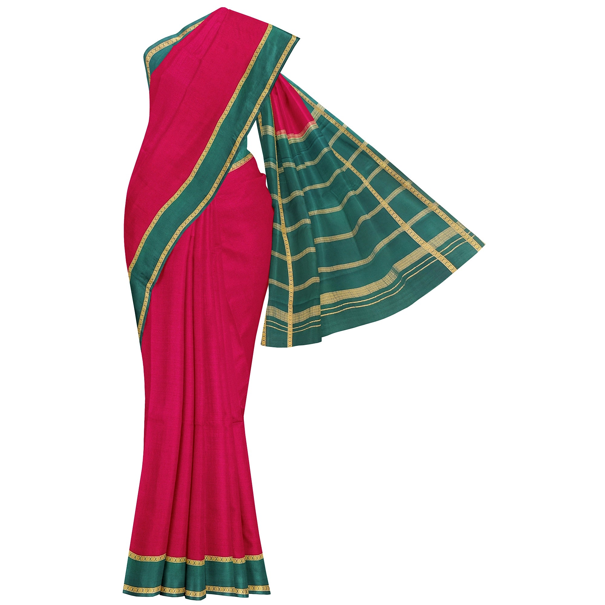 Traditional Red Mysore Silk Saree with Green Border
