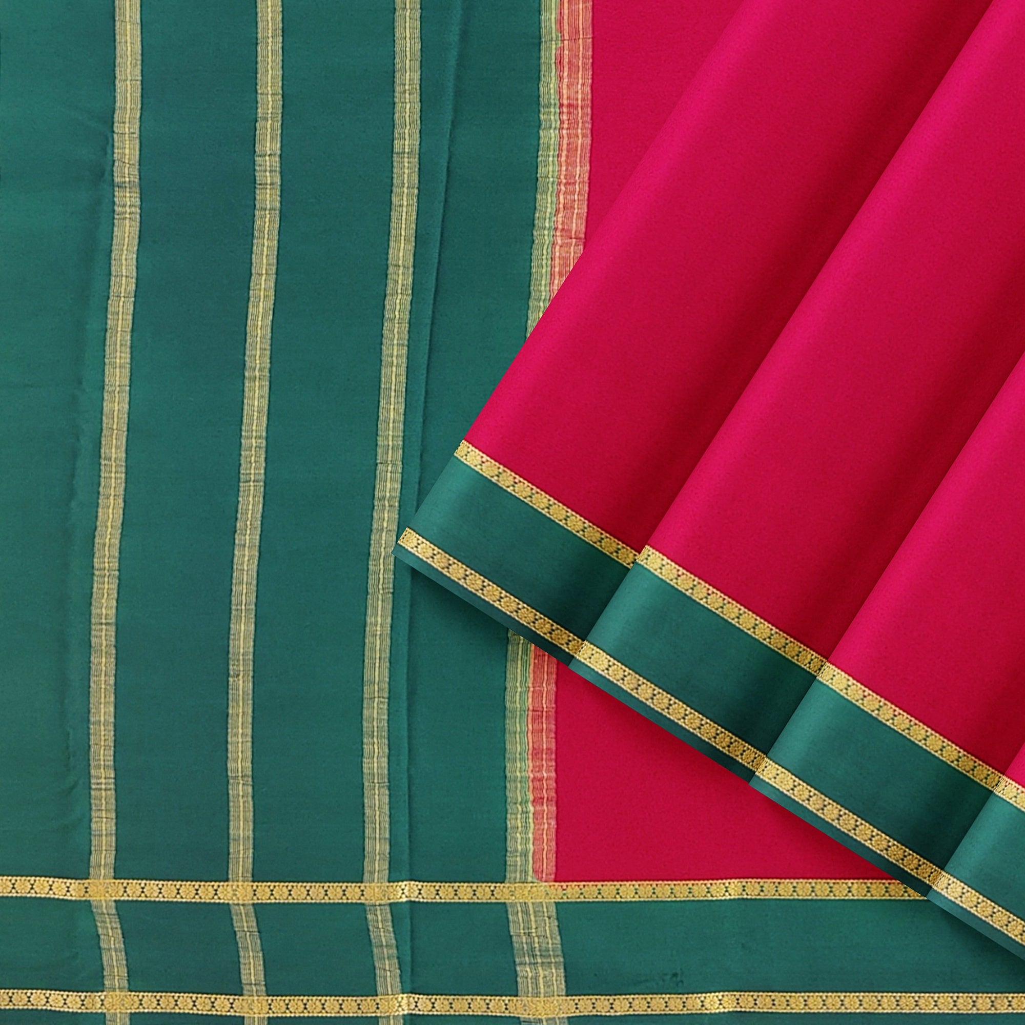 Traditional Red Mysore Silk Saree with Green Border