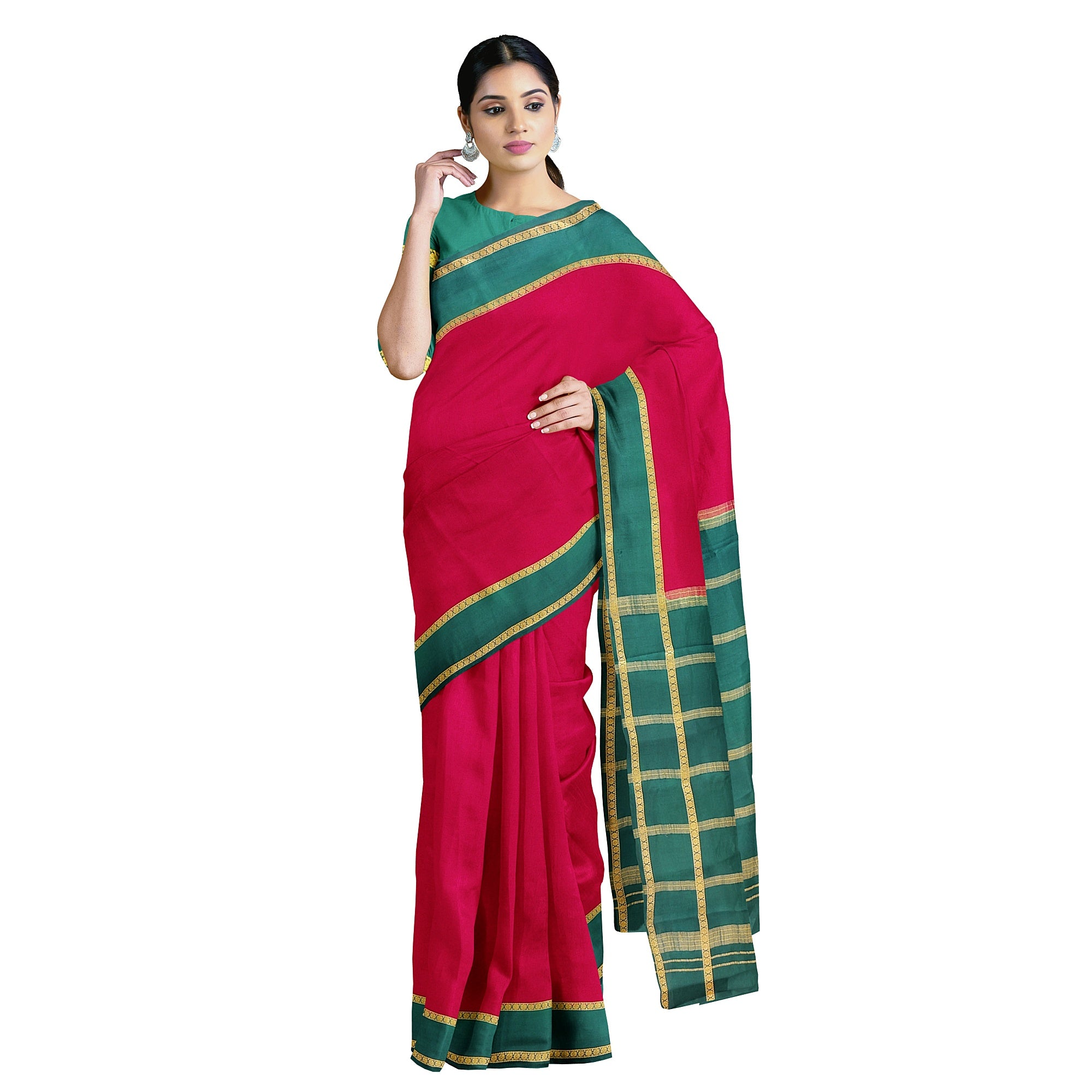 Traditional Red Mysore Silk Saree with Green Border