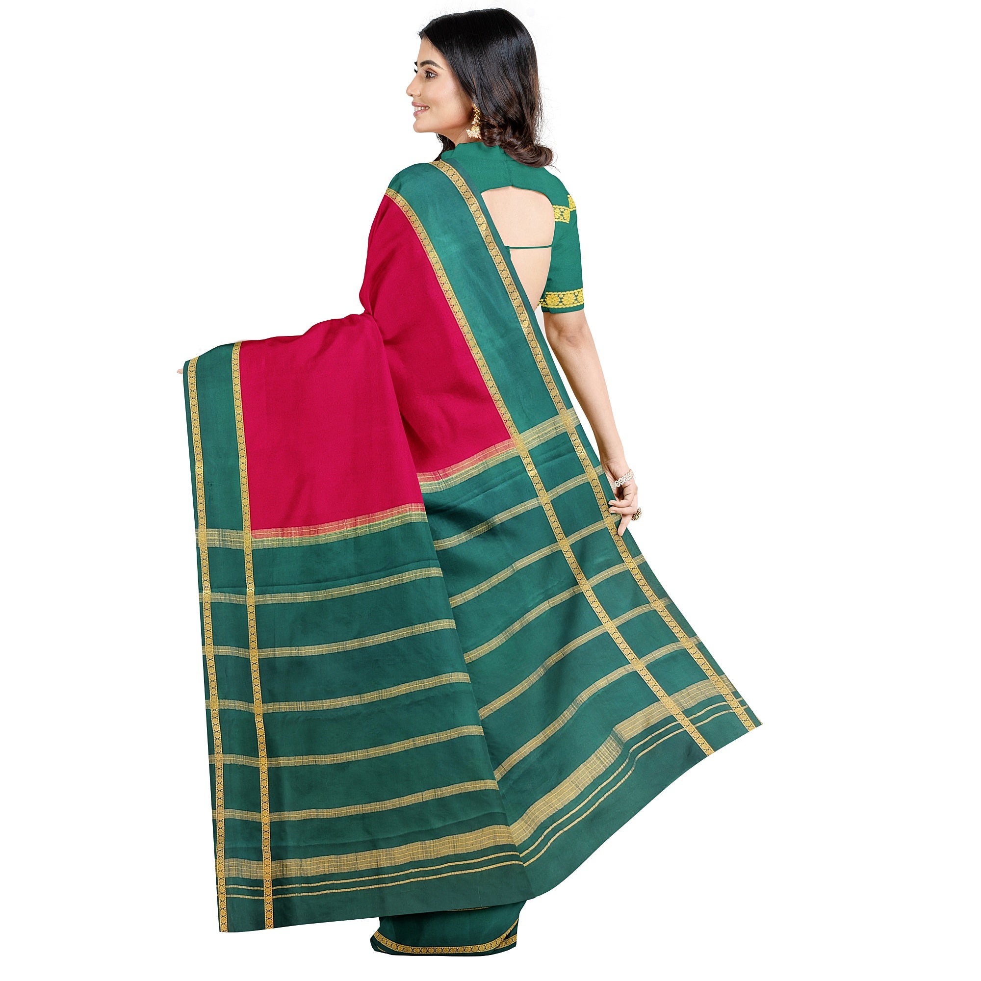 Traditional Red Mysore Silk Saree with Green Border