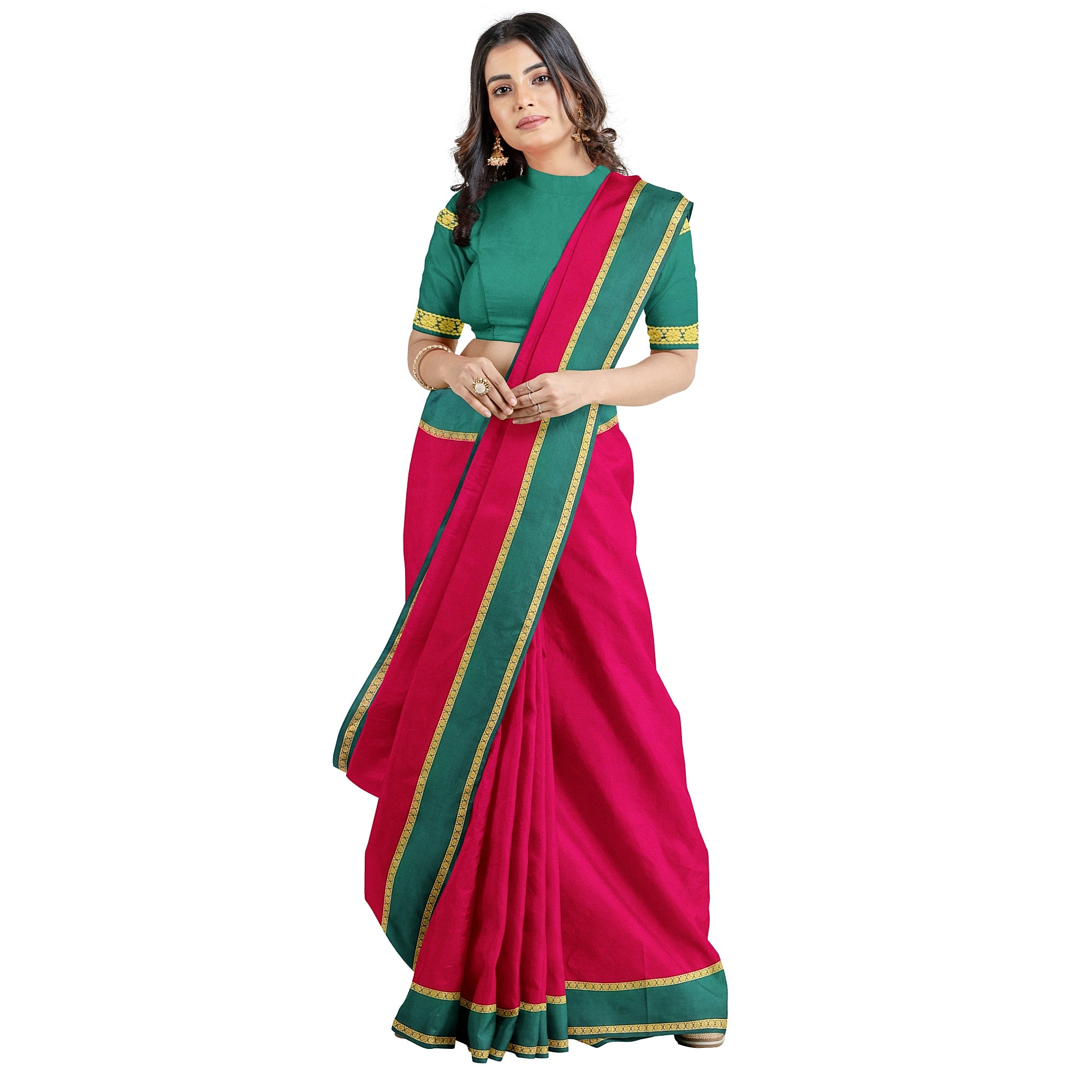 Traditional Red Mysore Silk Saree with Green Border