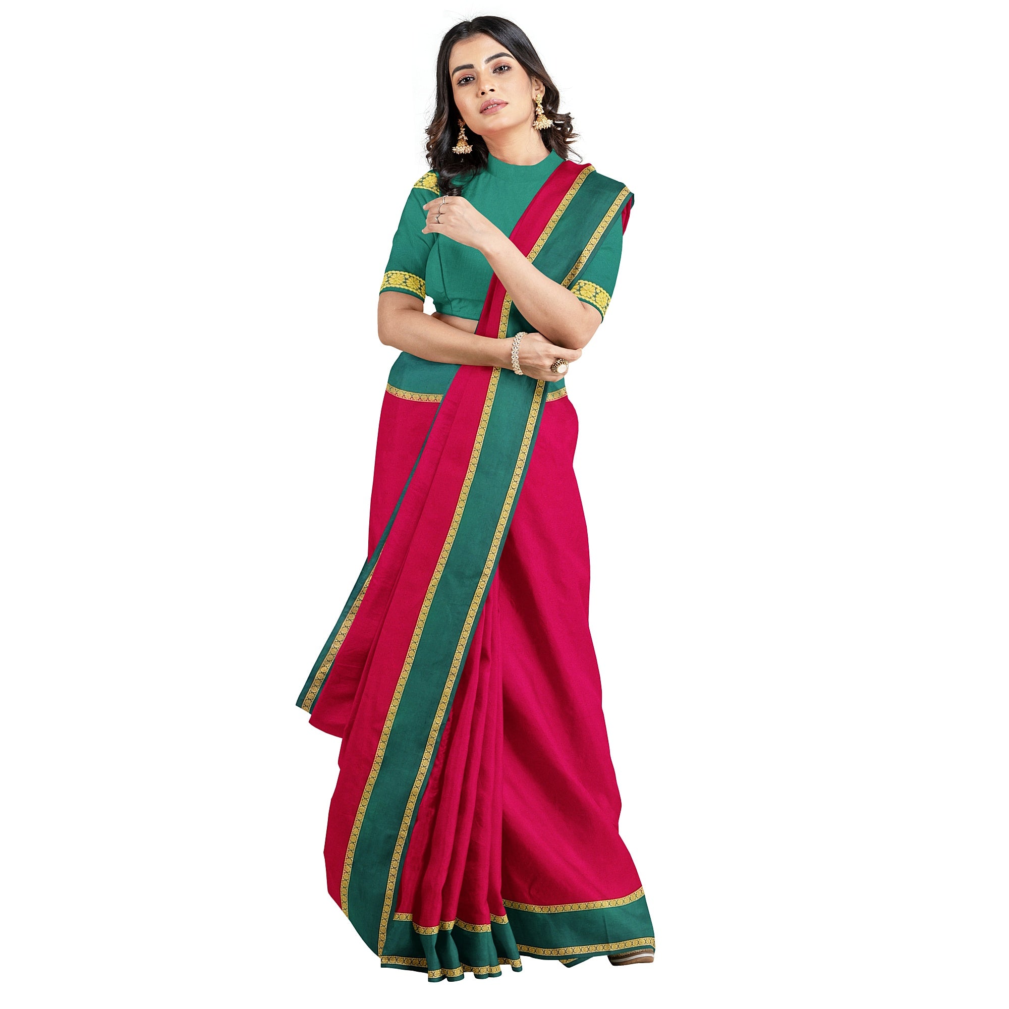 Traditional Red Mysore Silk Saree with Green Border