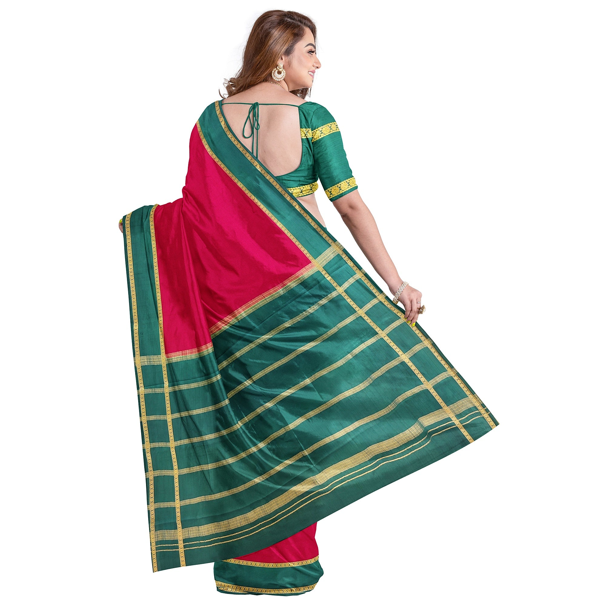 Traditional Red Mysore Silk Saree with Green Border