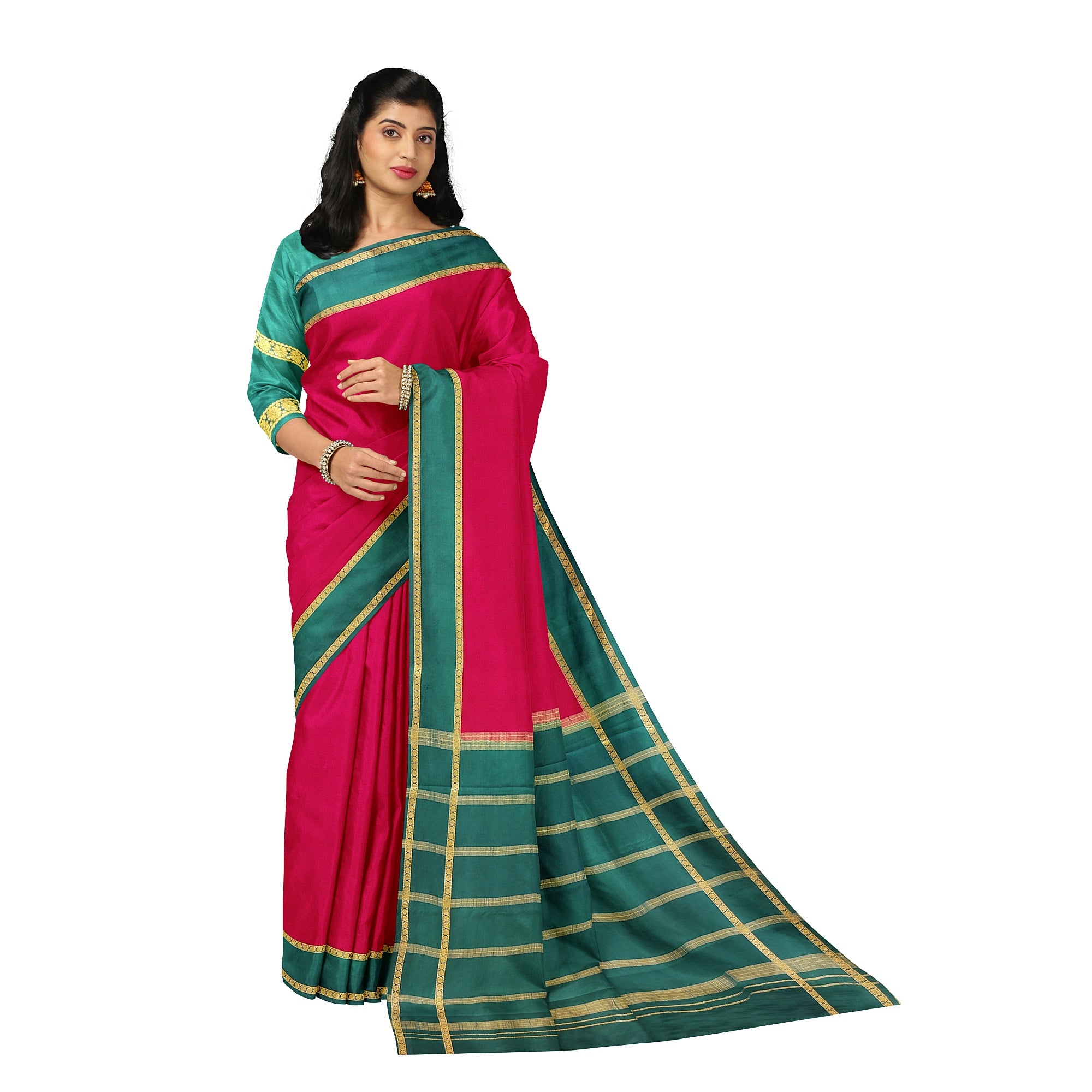 Traditional Red Mysore Silk Saree with Green Border