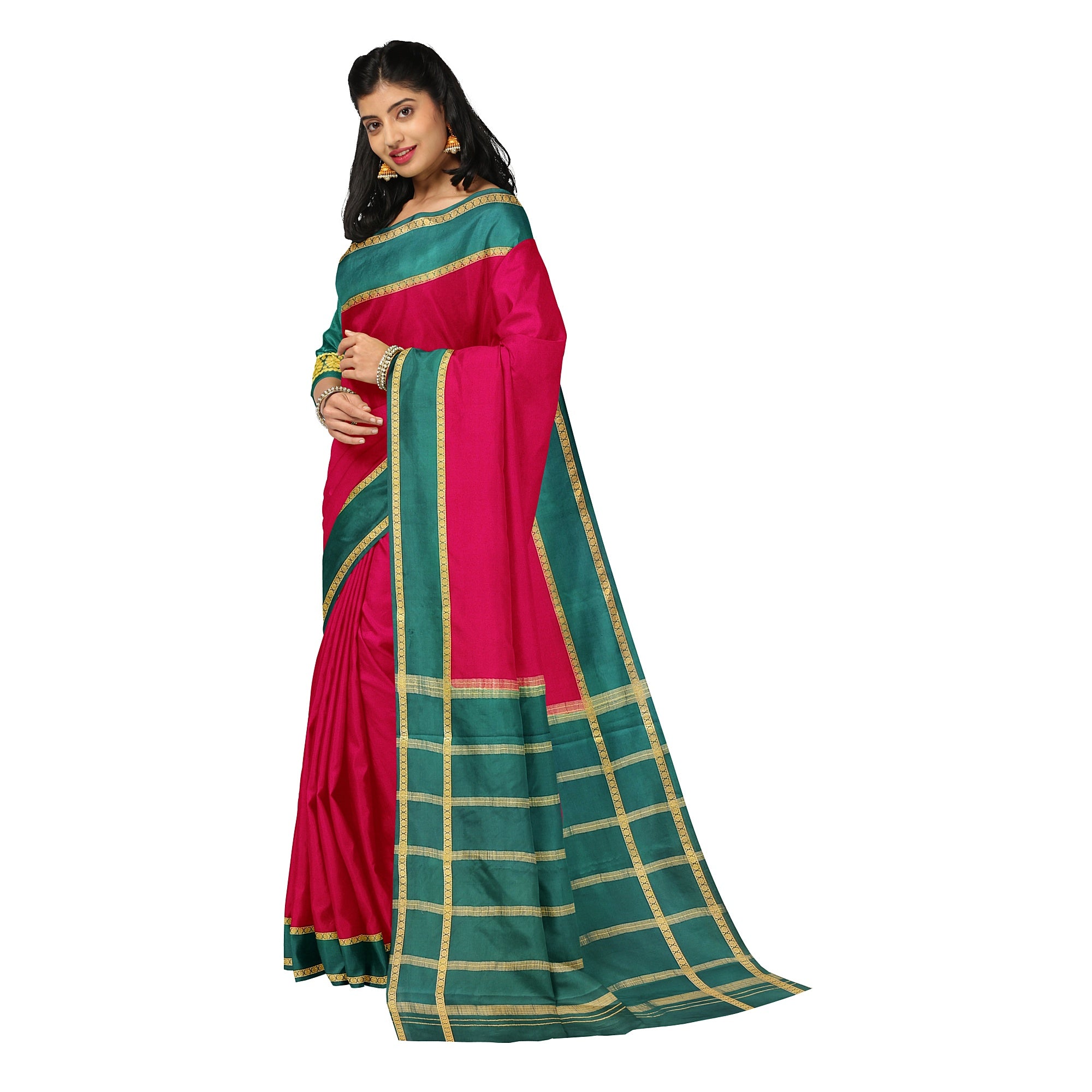 Traditional Red Mysore Silk Saree with Green Border