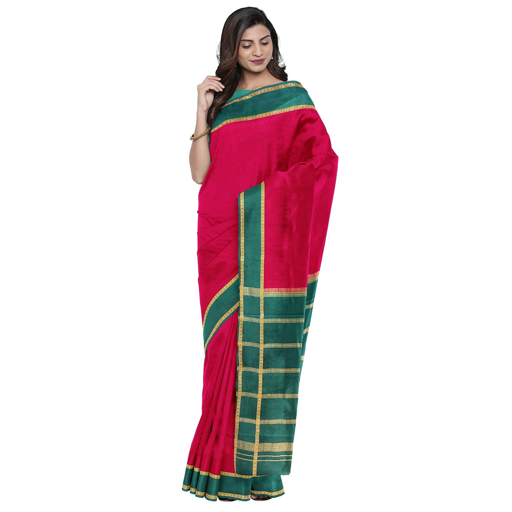 Traditional Red Mysore Silk Saree with Green Border