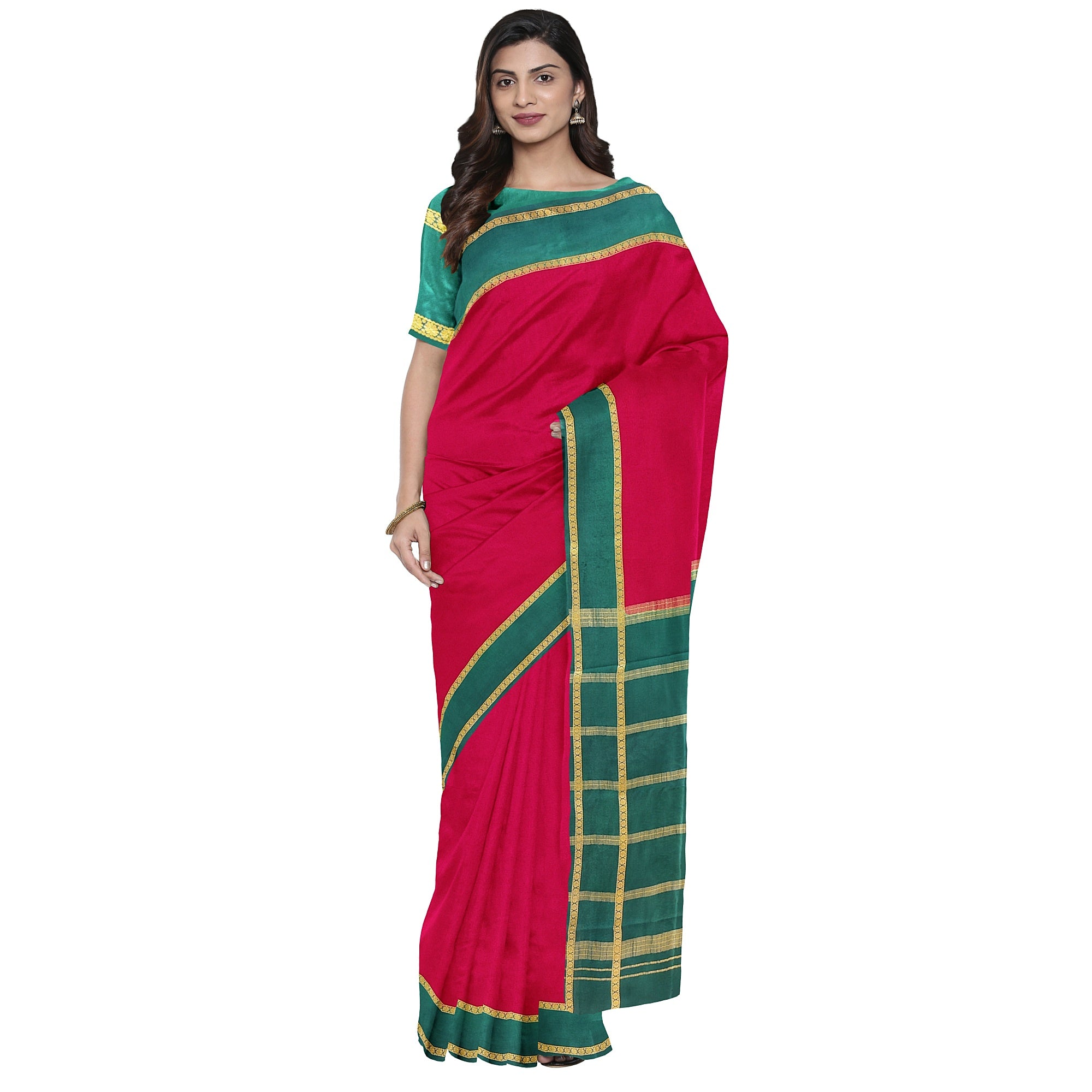 Traditional Red Mysore Silk Saree with Green Border