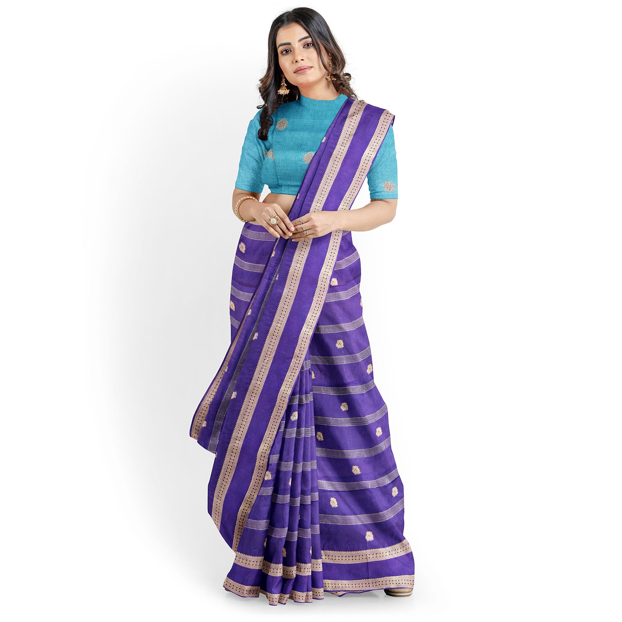 Purple Semi Mysore Silk Saree with Sky Blue Blouse - Elegant New Arrival - New Sudarshan Silks`