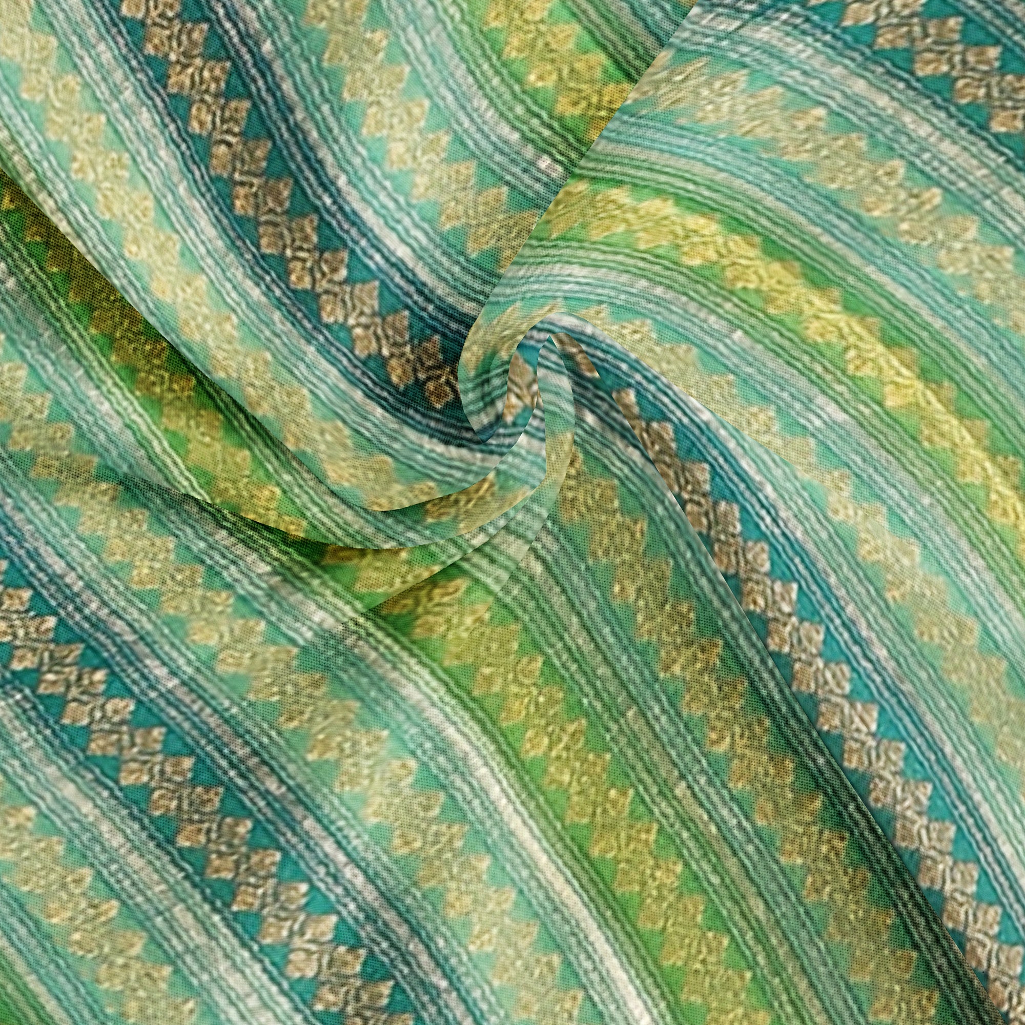 Greenish & blue Blue organza Saree with Gold Zari Work and Fancy Border – Elegant Handloom Saree Online - New Sudarshan Silks`