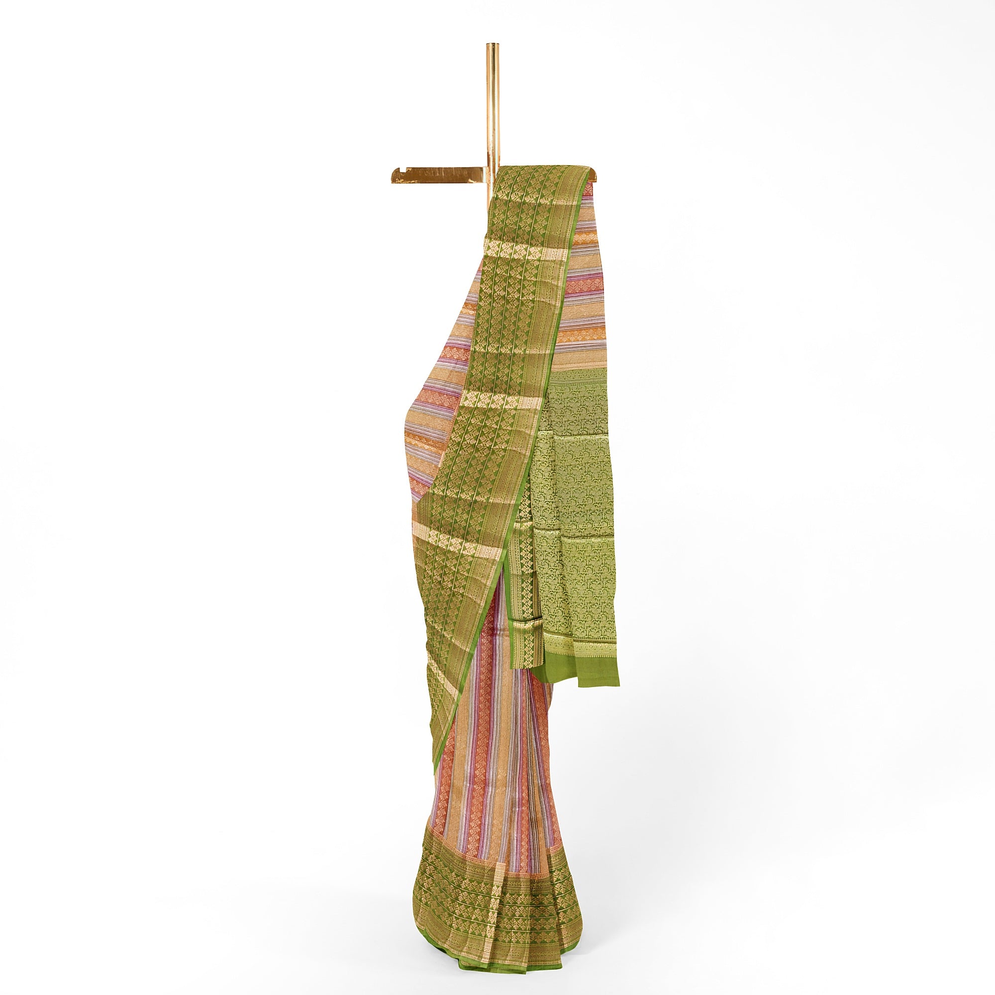 Goldish Green Organza Silk Saree with Designer Border – Elegant Luxury Saree Online - New Sudarshan Silks`