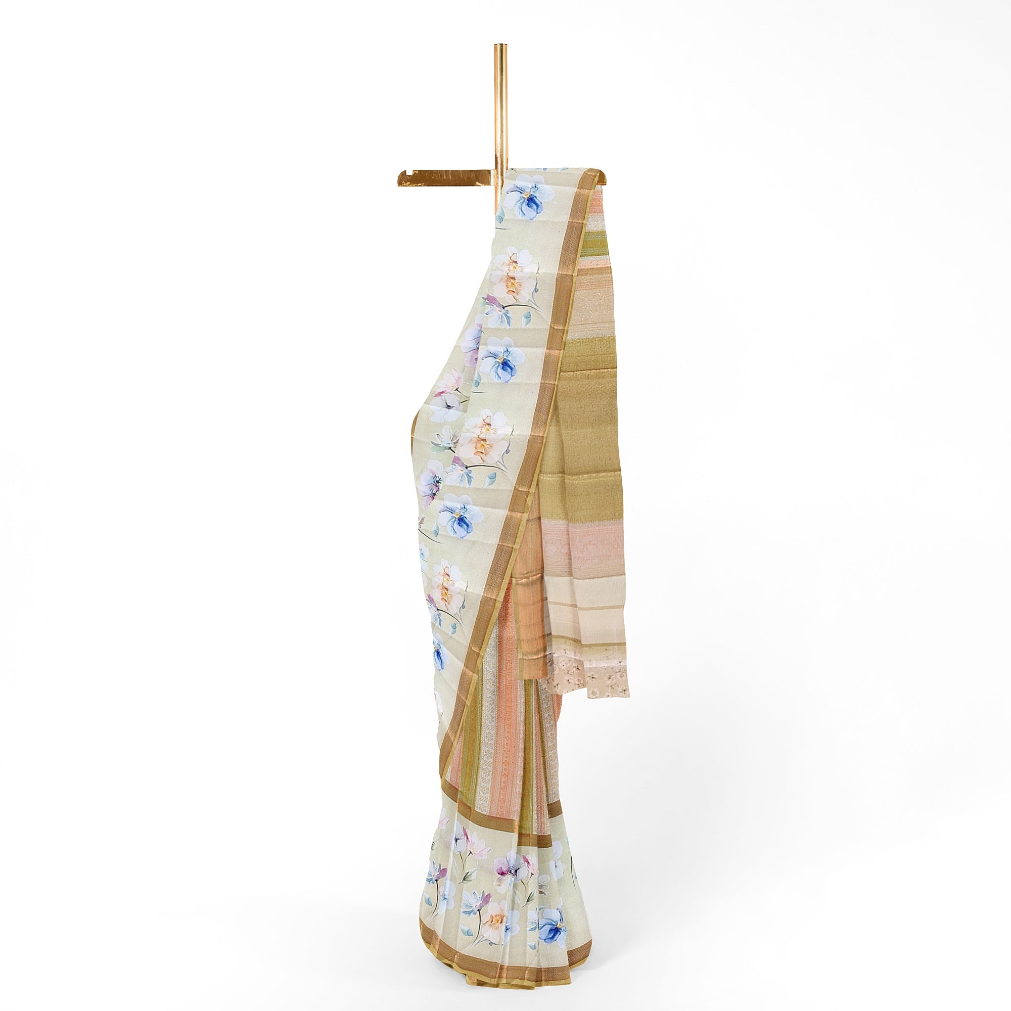 Pastel Shade Multicolor Pure Organza Silk Saree with Printed Floral Border – Elegant Designer Saree Online - New Sudarshan Silks`
