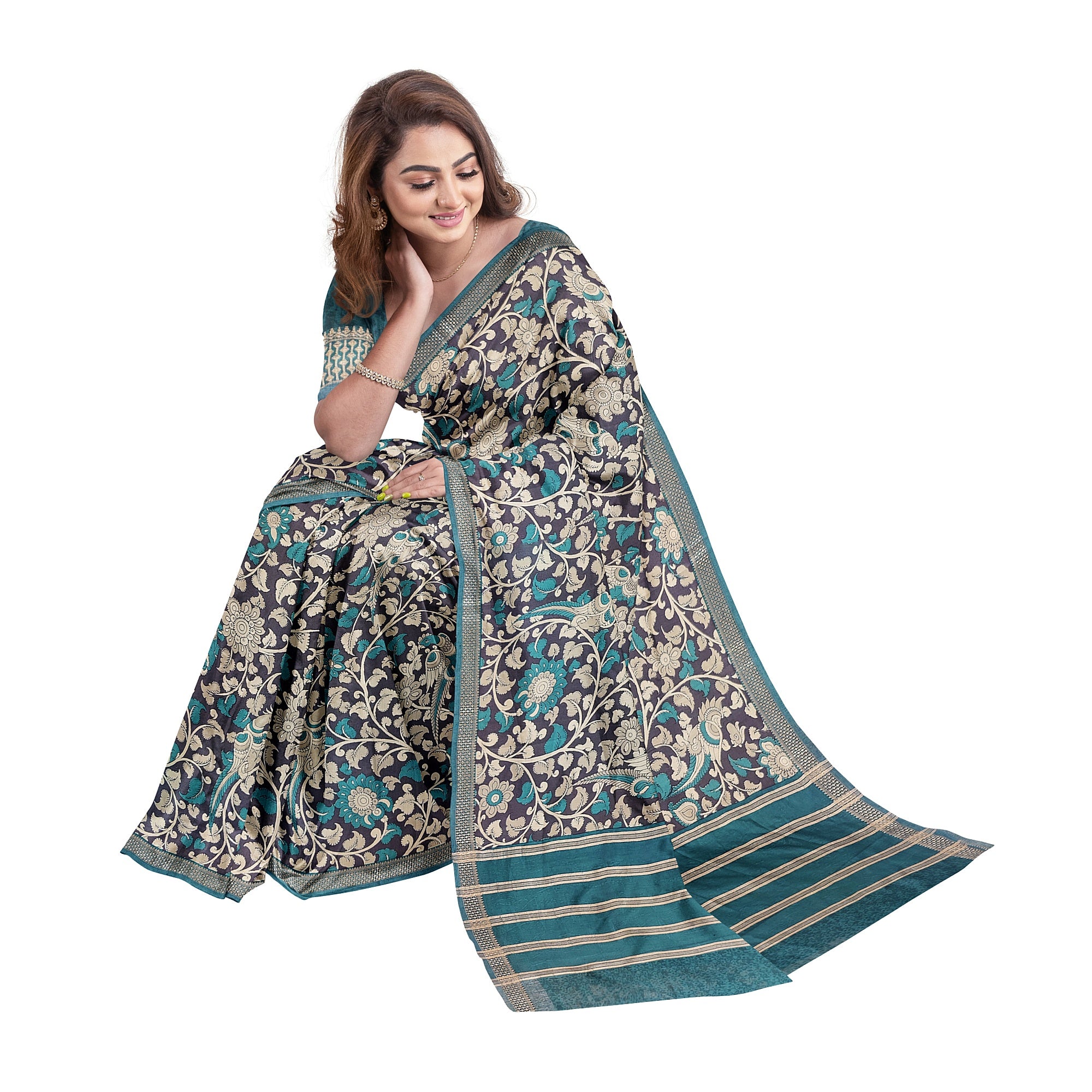 Blue & Sky Blue Border – Floral Print – Shop Online