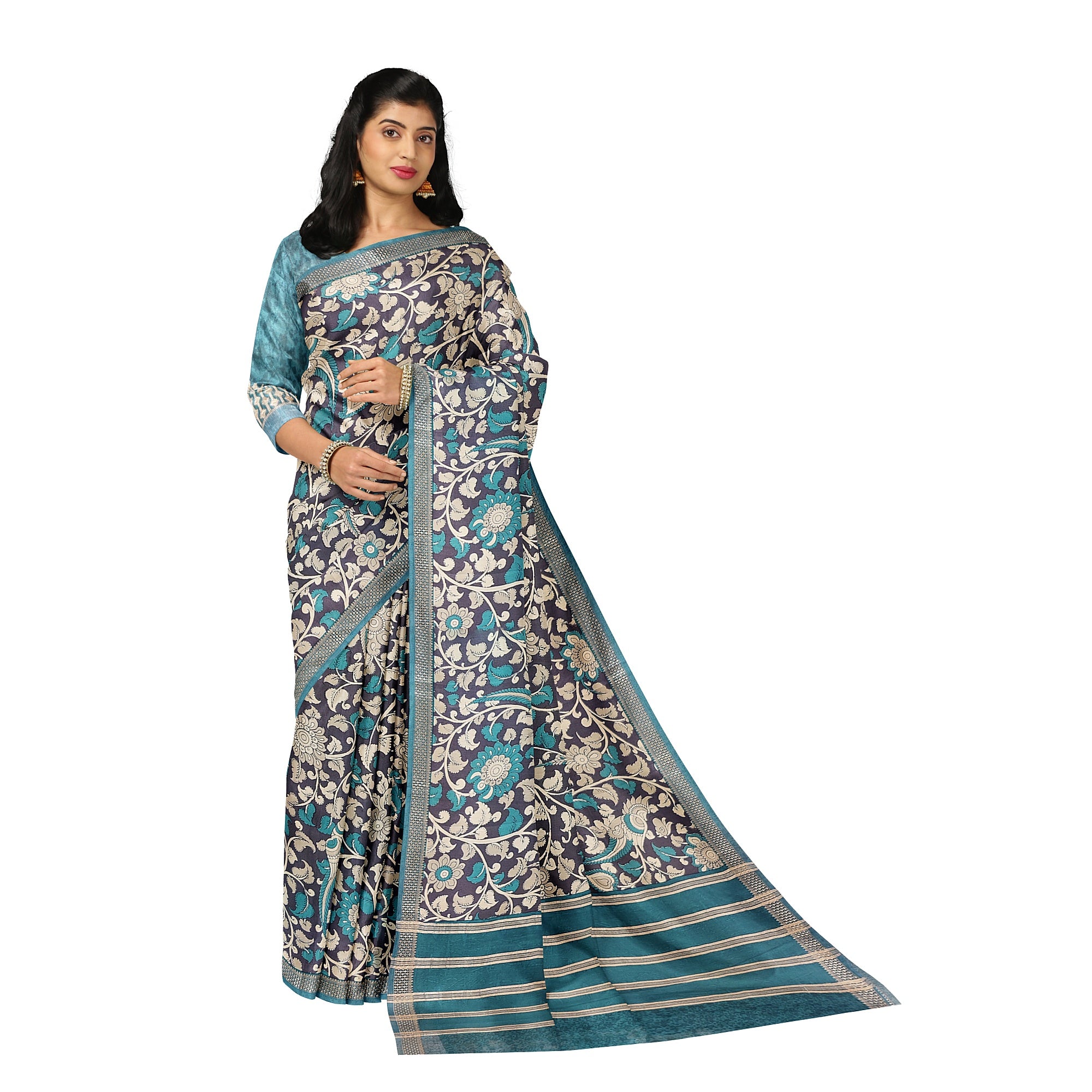 Blue & Sky Blue Border – Floral Print – Shop Online