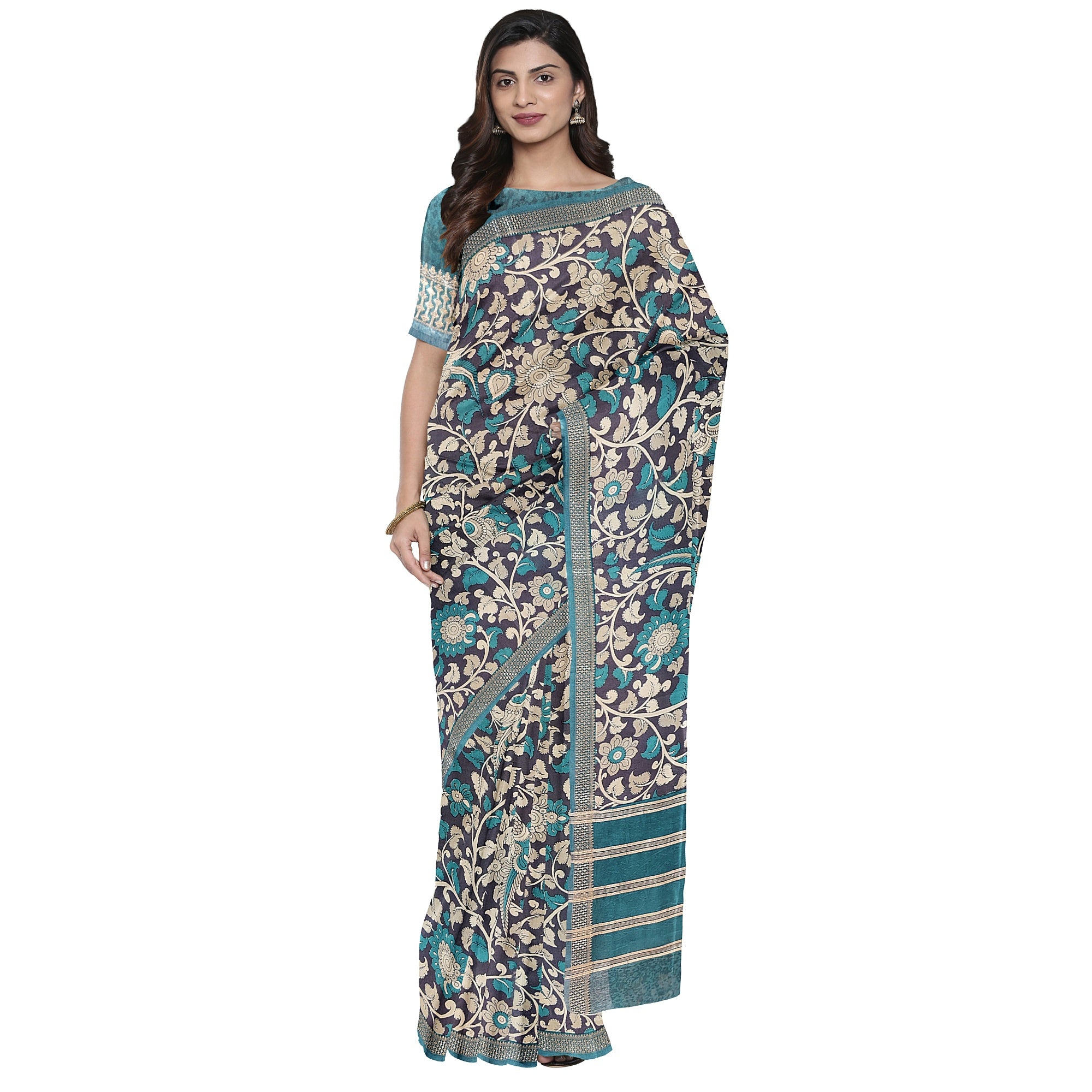 Blue & Sky Blue Border – Floral Print – Shop Online